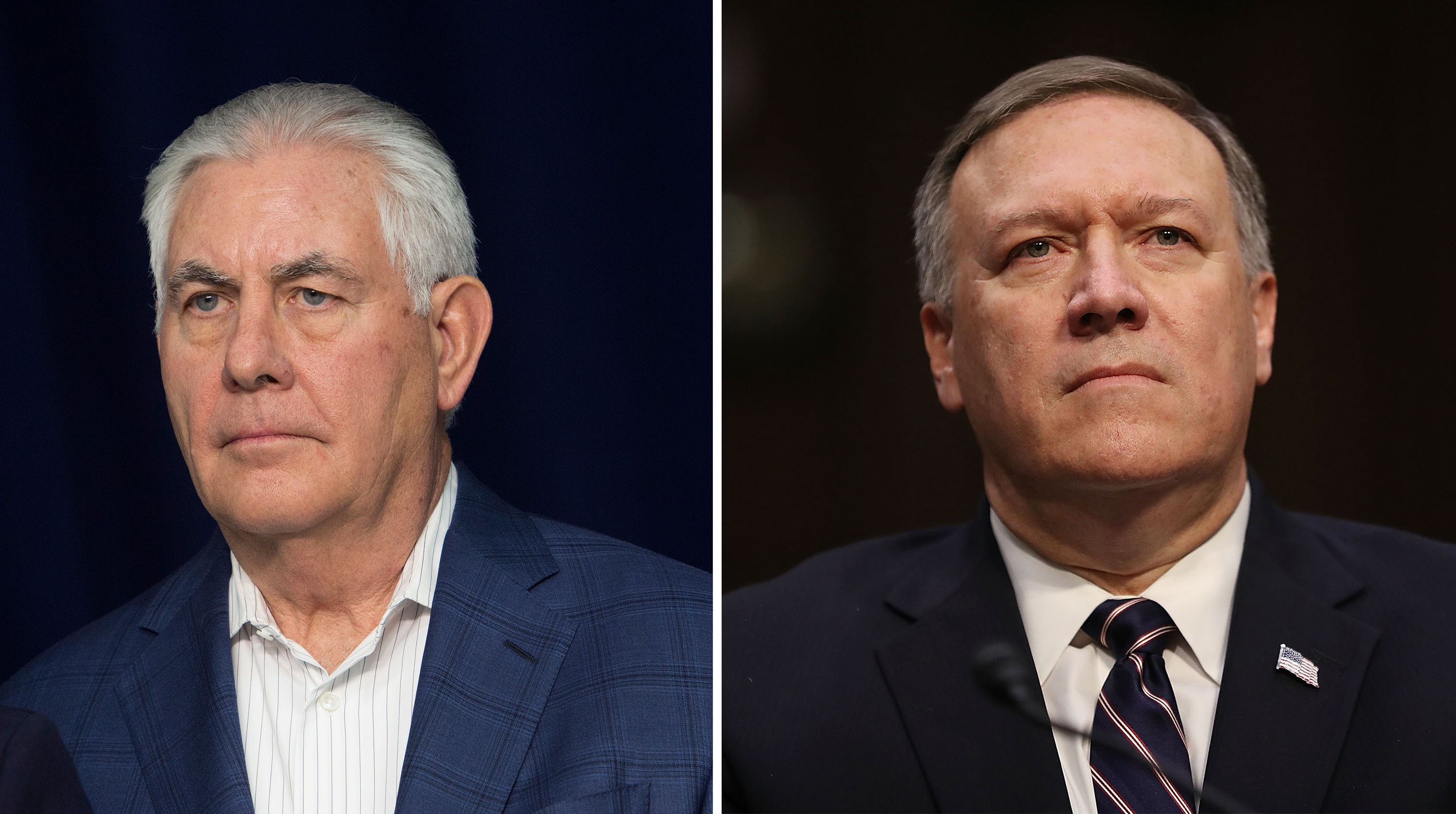 CIA Director Mike Pompeo (right) is President Trump's choice to replace Rex Tillerson, who has been fired as secretary of state. (Chris Kleponis/Pool/Getty Images; Joe Raedle/Getty Images)