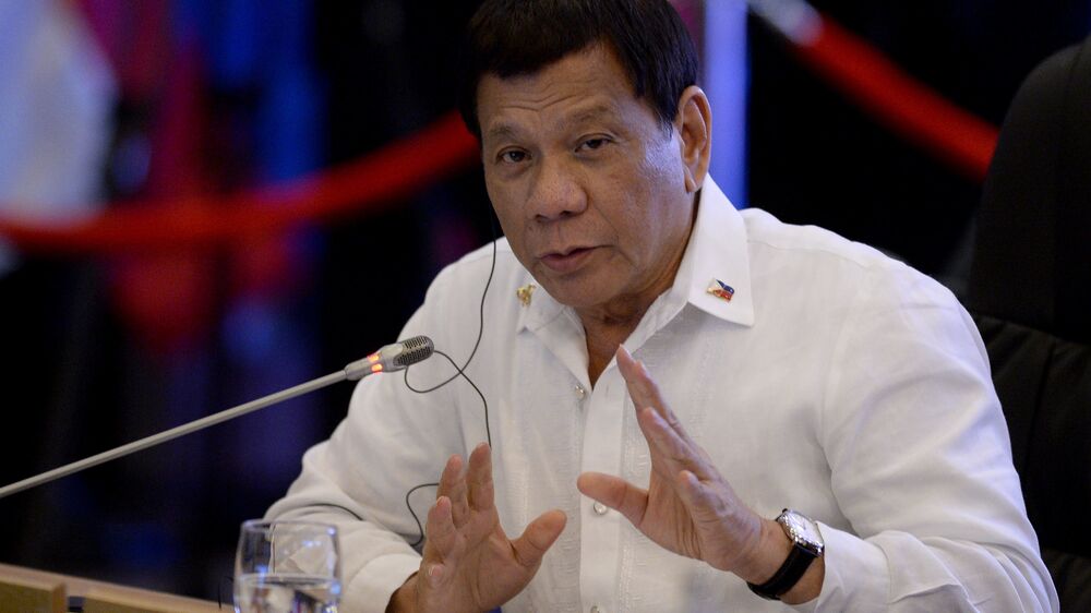 Philippine President Rodrigo Duterte delivers a statement in Manila in Nov. 2017. Duterte will withdraw the Philippines from the Rome Statute, the treaty that established the International Criminal Court (ICC), according to a statement released to reporters in Manila on Wednesday. (AFP/Getty Images)