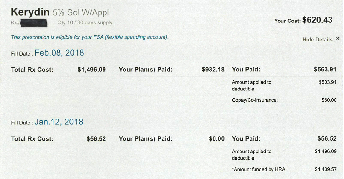 Bill Of The Month 1,496 Kerydin Prescription Was A Costly Surprise