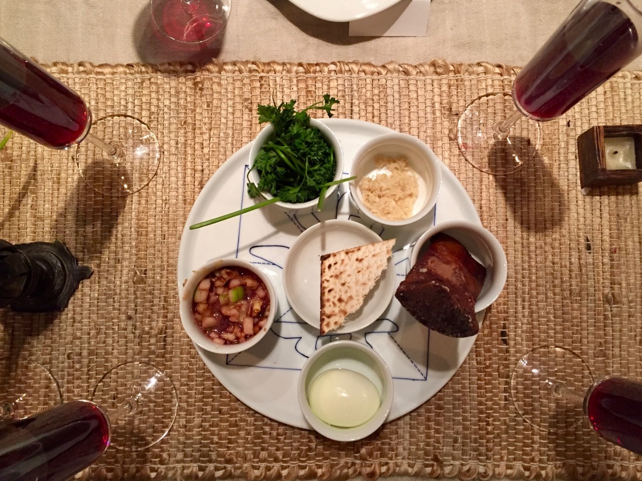 A Seder plate at the "Gentile Passover" hosted by Tiffany Wang and her sister, Charlene Wang de Chen, last year.