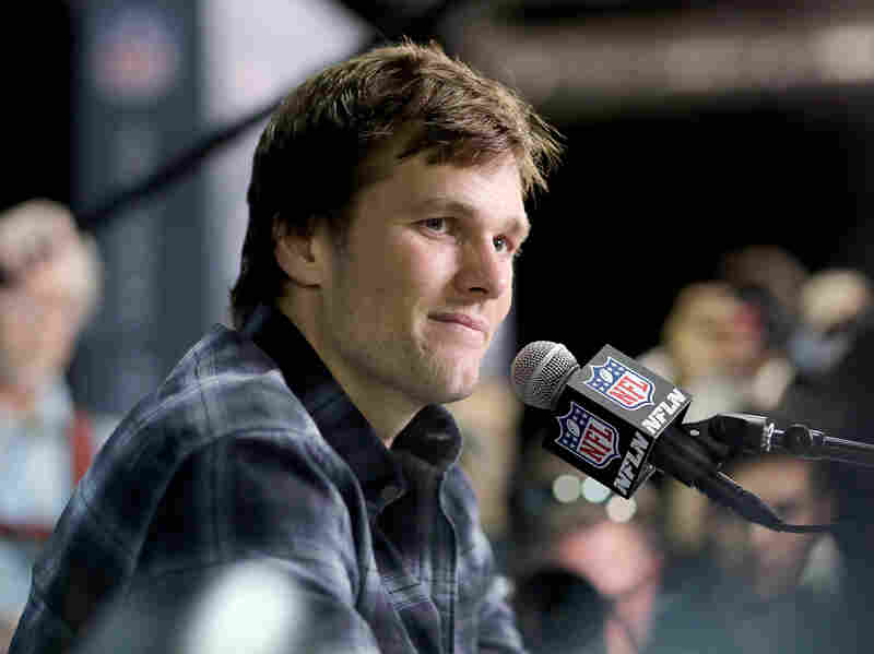 Tom Brady of the New England Patriots speaks to the press before Super Bowl LII in 2018.