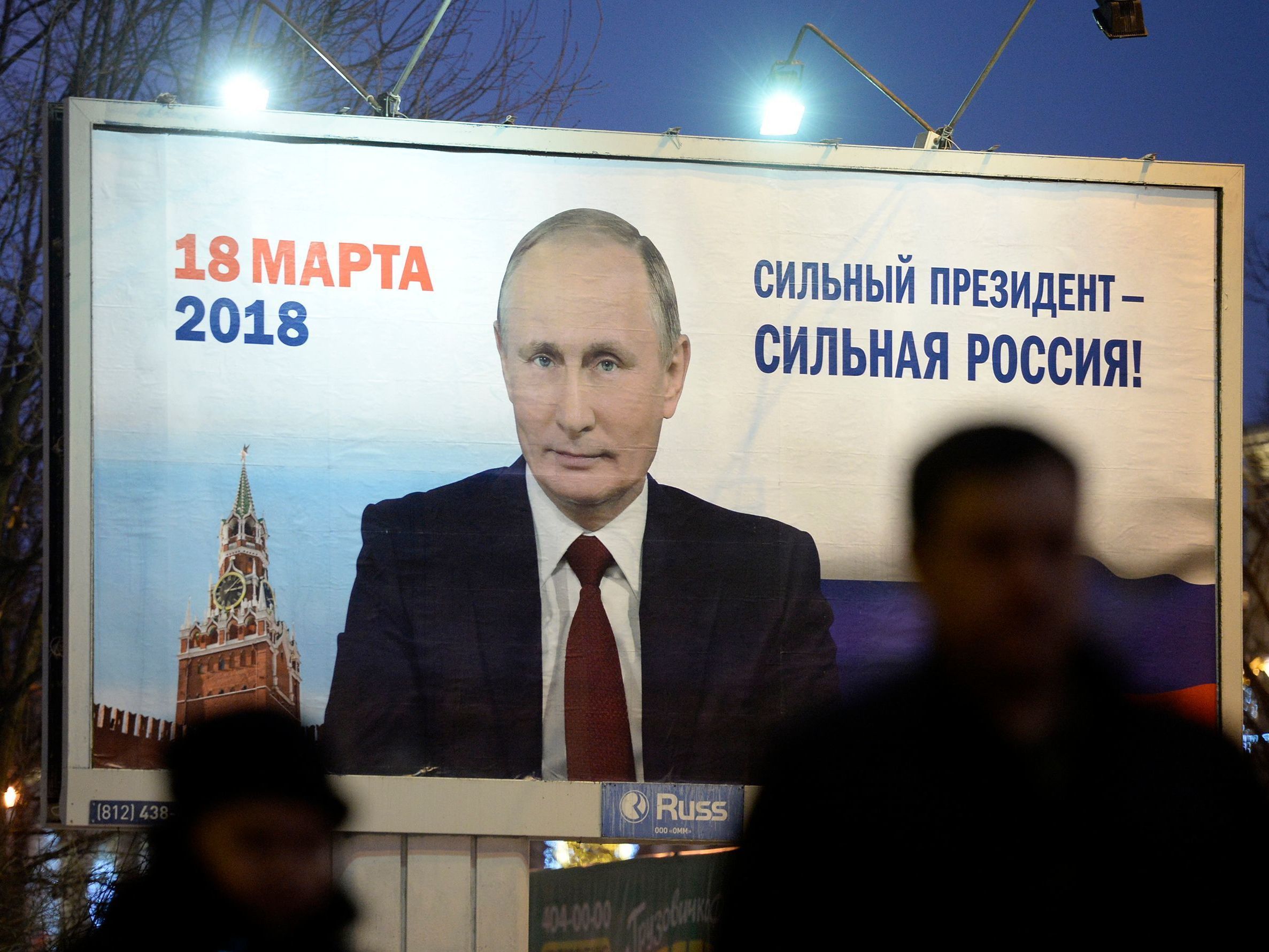 A billboard in St. Petersburg, Russia, shows an image of Russia's President Vladimir Putin in January. The sign says, &quot;Strong president — Strong Russia.&quot; (AFP/Getty Images)