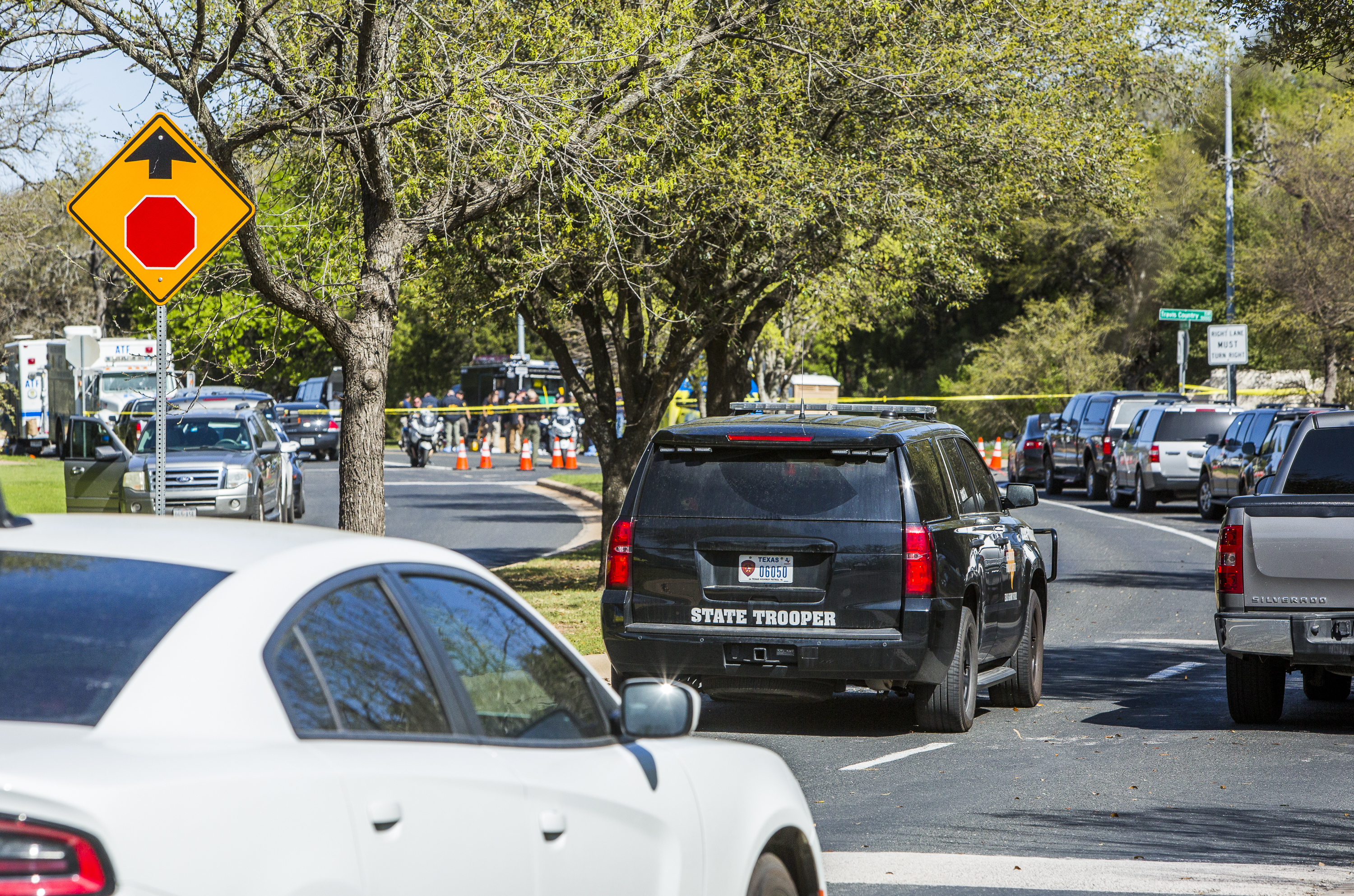 Police tape marks off a neighborhood in Austin, Texas, where a package bomb went off Sunday night, injuring two people. (Getty Images)
