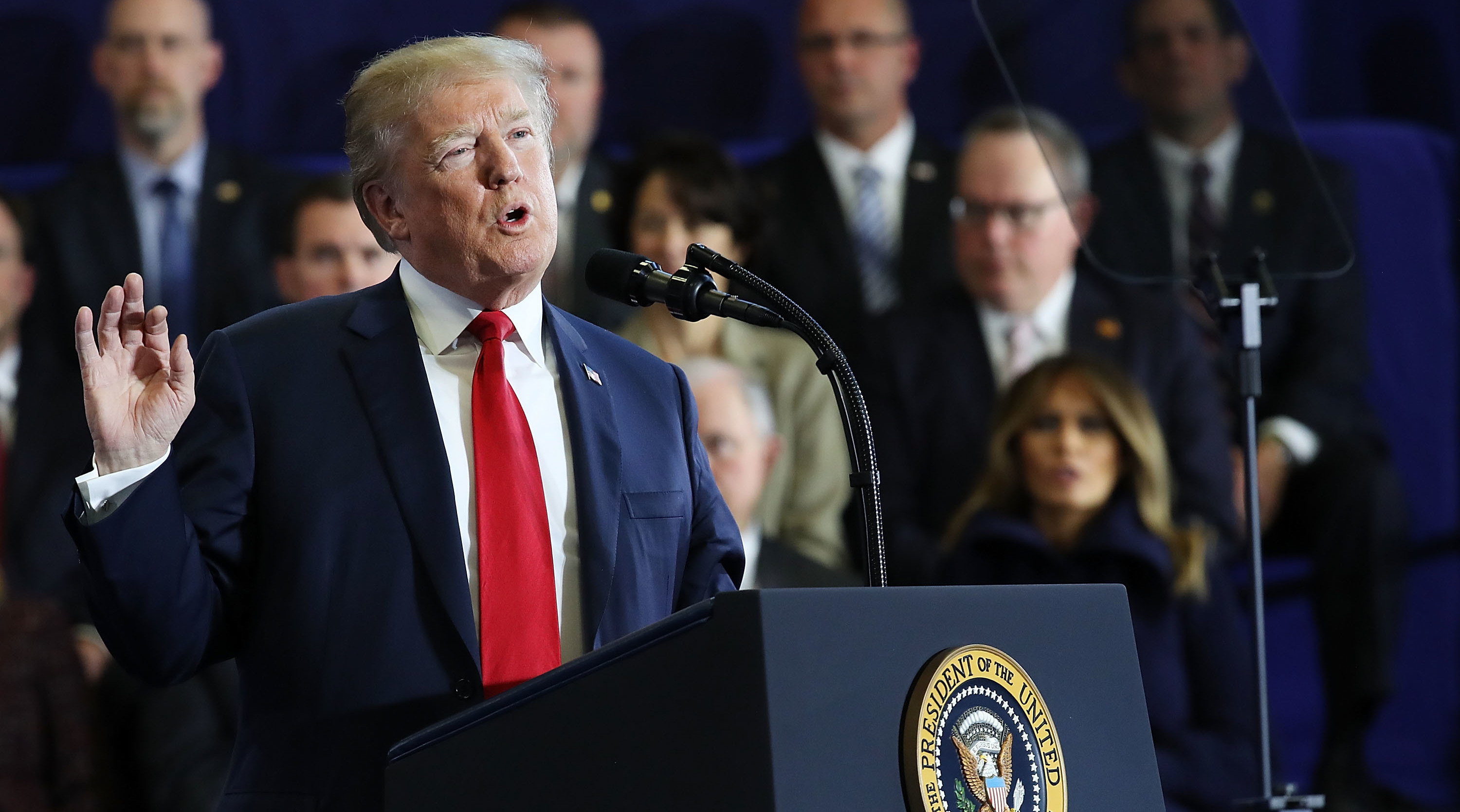 President Trump speaks about his plan to address the opioid crisis at an event at Manchester Community College in Manchester, N.H., on Monday. (Getty Images)