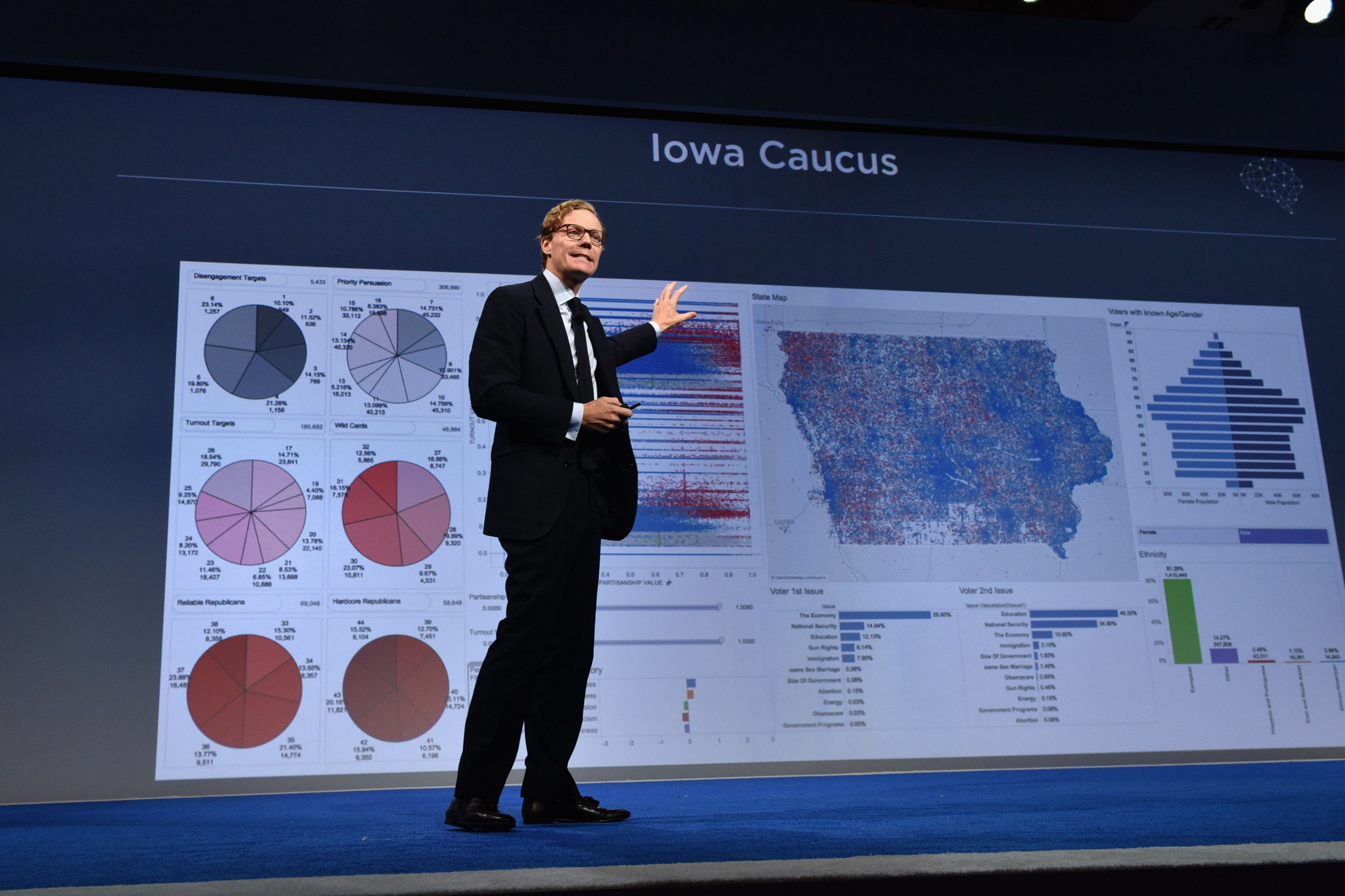 Alexander Nix, the currently suspended CEO of Cambridge Analytica, speaks at a 2016 event in New York City. Nix and his firm are accused of misusing the personal data of 50 million people as part of their political consulting work, which included President Trump's 2016 campaign. (Getty Images for Concordia Summit)