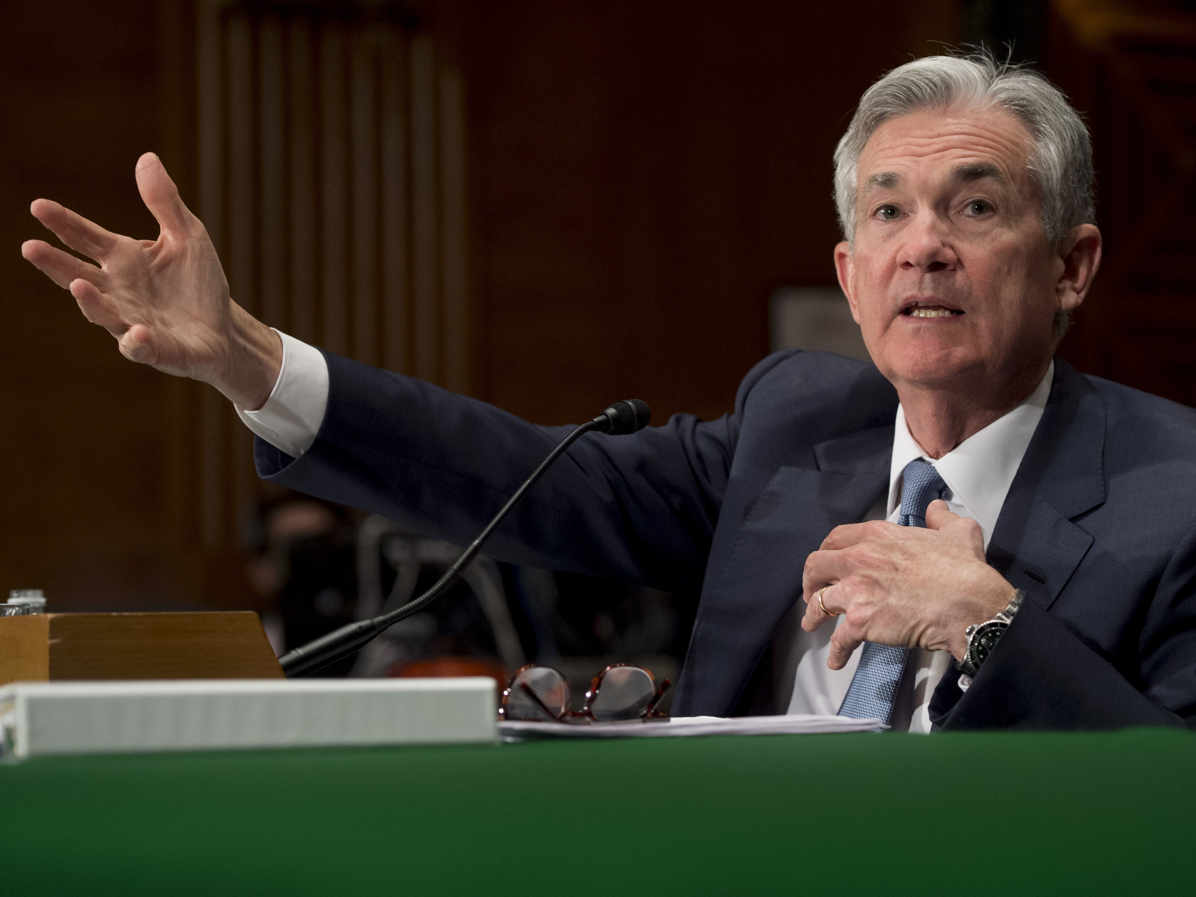Federal Reserve Board Chairman Jerome Powell testifies during a Senate banking committee hearing in Washington, D.C., on March 1. This week, Powell presided over a Fed policy meeting for the first time since becoming chairman. (AFP/Getty Images)