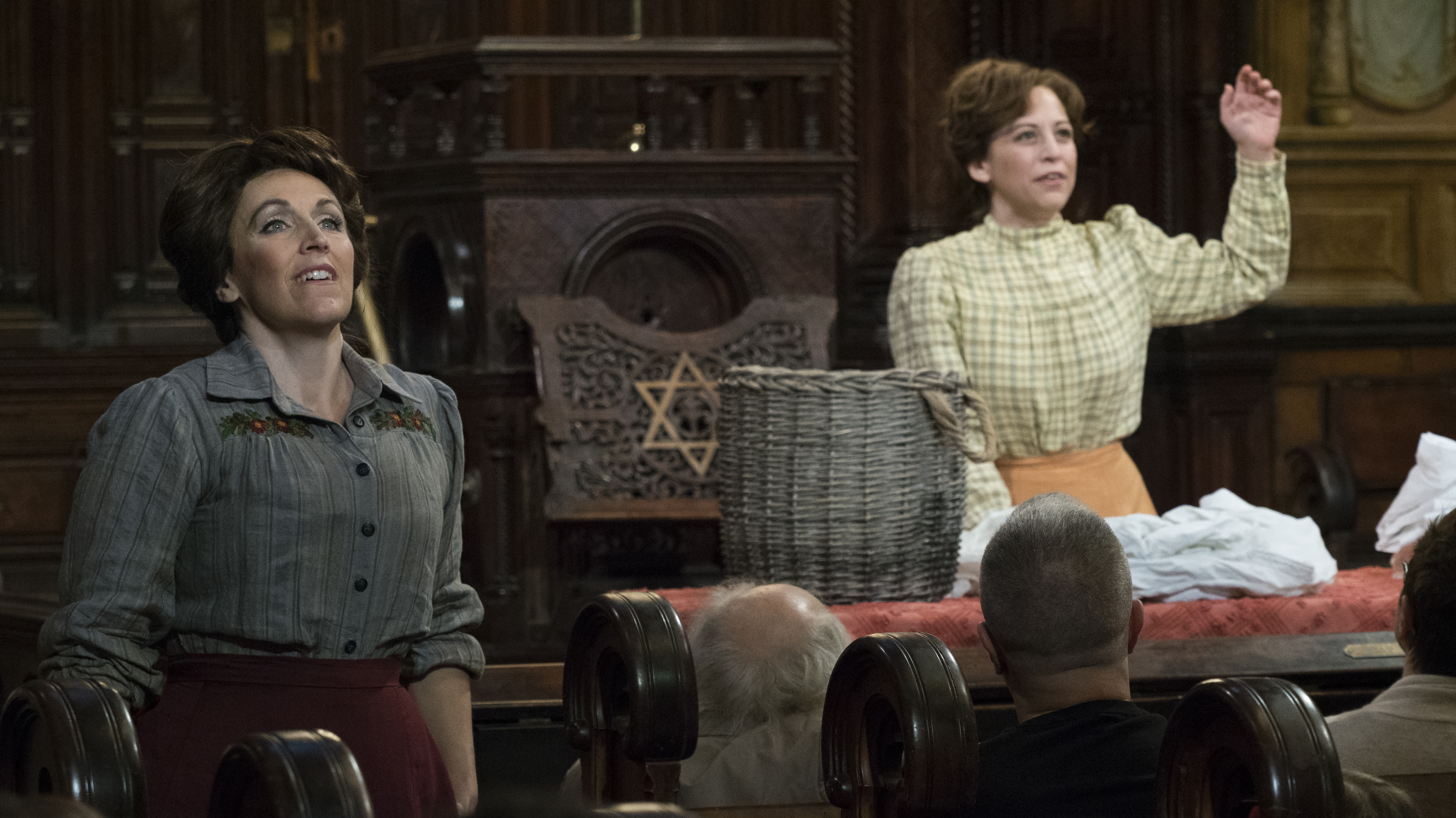 Sopranos Emily Pulley (left) and Jennifer Zetlan perform in the On Site Opera production of Morning Star.