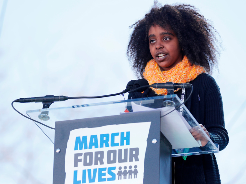 Eleven-year-old Naomi Wadler of Alexandria, Va., was among the young people who rallied the crowd in Washington, D.C. (Jonathan Ernst/Reuters)