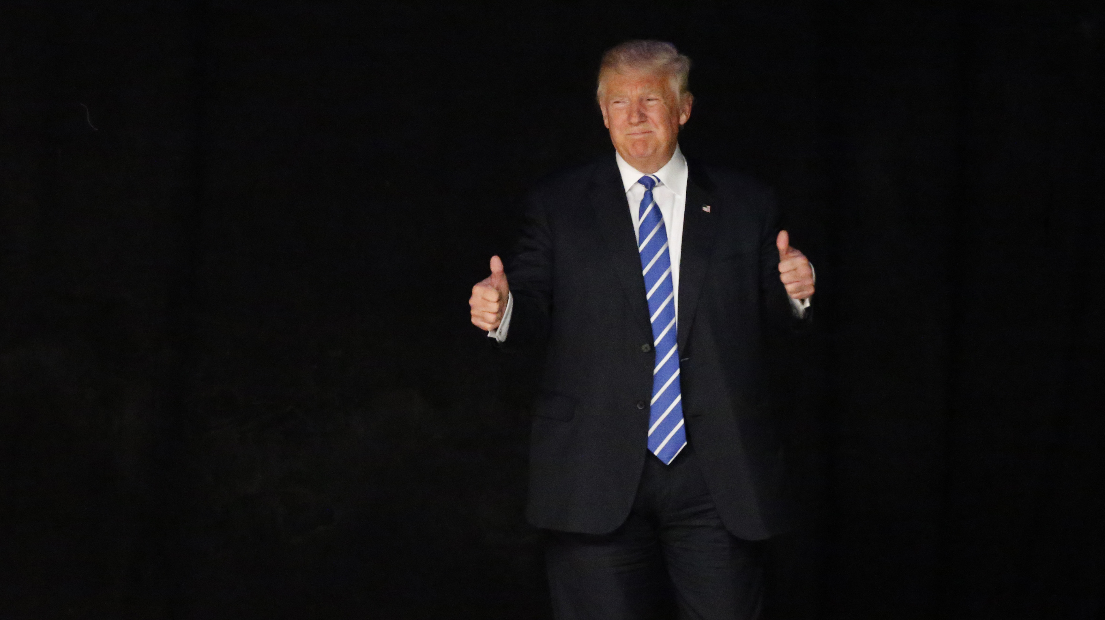 Then-candidate Donald Trump appears at a political event in Dallas on the same day in June 2016 that he was deposed in a lawsuit over a contract dispute. Trump is often more subdued while testifying under oath, but he can show a combativeness familiar on the campaign trail. (Getty Images)