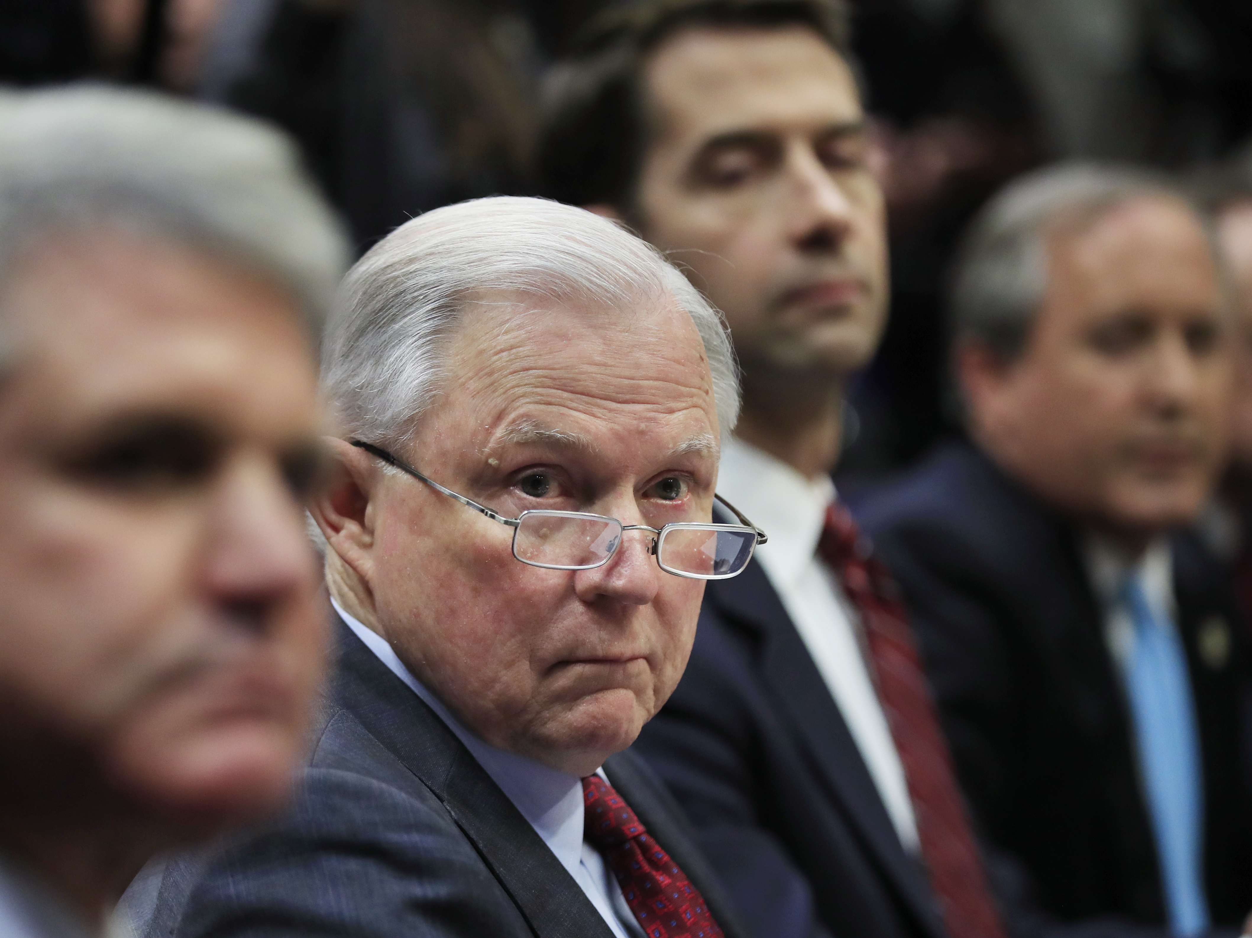 Attorney General Jeff Sessions at a roundtable meeting on sanctuary cities hosted by President Trump earlier this month.