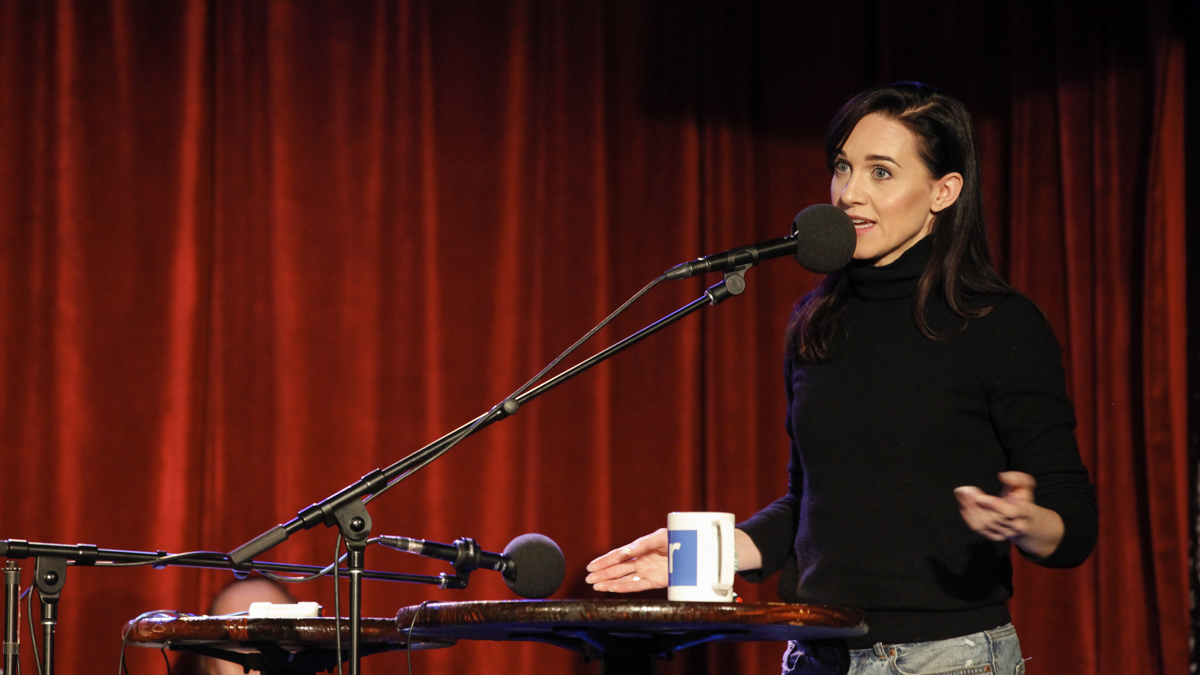 Lena Hall, who won a Tony for her performance in Hedwig and the Angry Inch, guests on NPR's Ask Me Another at The Bell House in Brooklyn, New York. (NPR)