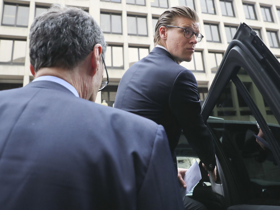 Alex van der Zwaan leaves federal court in Washington after being sentenced to 30 days in prison and a $20,000 fine for lying to investigators in the Russia imbroglio. (Pablo Martinez Monsivais/AP)