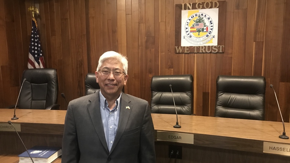 Los Alamitos Mayor Pro Tem Warren Kusumoto argues his small city is caught in the middle of a legal fight between the Trump administration and the state of California. (Kirk Siegler/NPR)