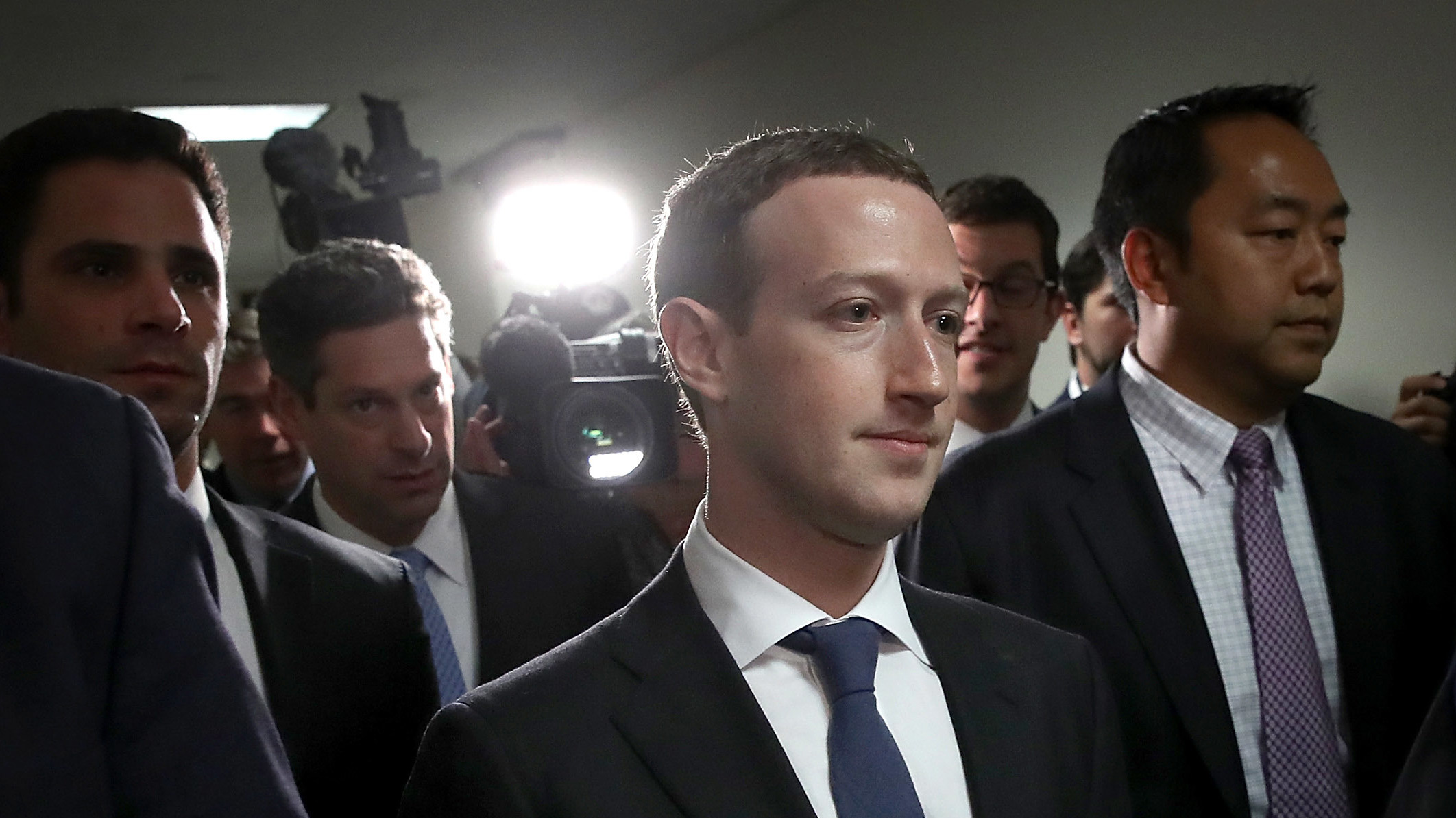 Facebook CEO Mark Zuckerberg leaves the office of Sen. Dianne Feinstein, D-Calif., after meeting with her on Capitol Hill on Monday. (Getty Images)