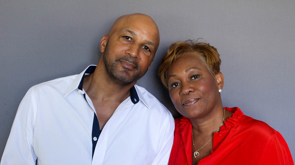 Dennis Simmonds, 57, and his wife Roxanne, 54, during a visit to StoryCorps. (Kevin Oliver for StoryCorps)