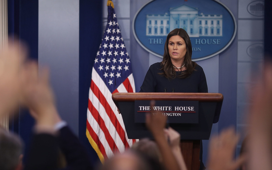 White House press secretary Sarah Sanders blasted fired FBI Director James Comey's new book at the White House briefing on Friday. (Mark Wilson/Getty Images)