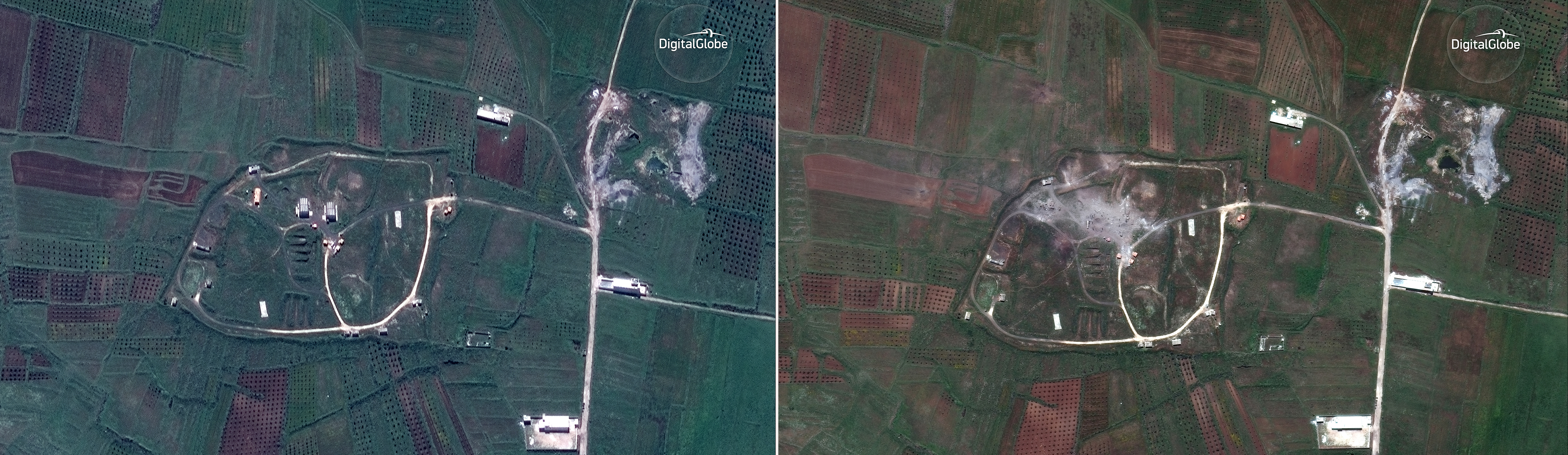PHOTOS: 2 Syrian Chemical Weapons Sites Before And After Missile Strikes 1 Satellite images taken the day before the missile attack (left) and the day of the attack (right) appear to show the Shinshar chemical weapons facility outside Homs.