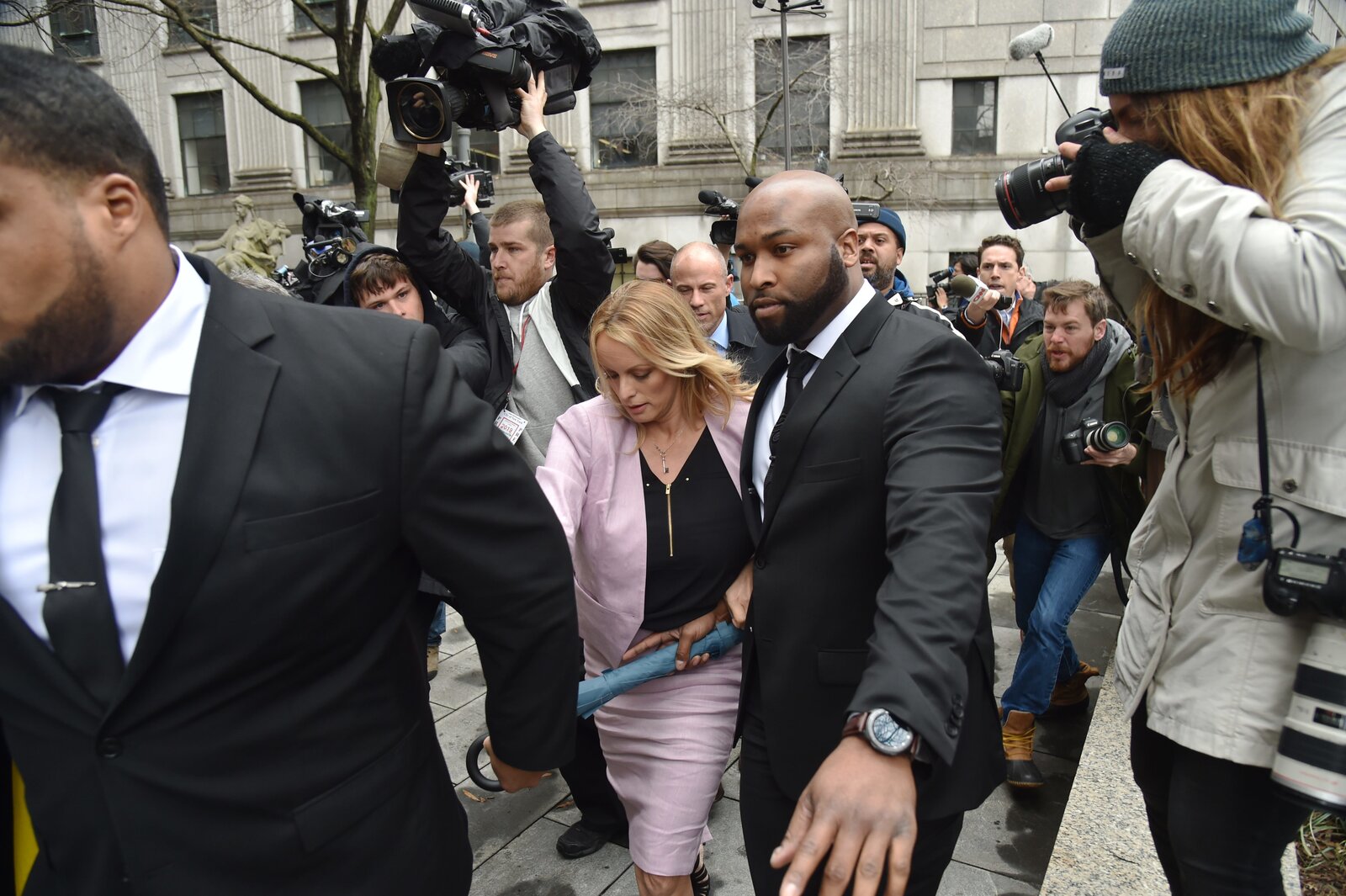 Adult film actress Stephanie Clifford, also known as Stormy Daniels, arrives for the court hearing in New York on Monday. (Hector Retamal/AFP/Getty Images)