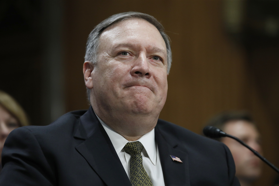 Secretary of State-designate Mike Pompeo pauses while speaking during the Senate Foreign Relations Committee hearing on confirmation last week on Capitol Hill in Washington. (Alex Brandon/AP)