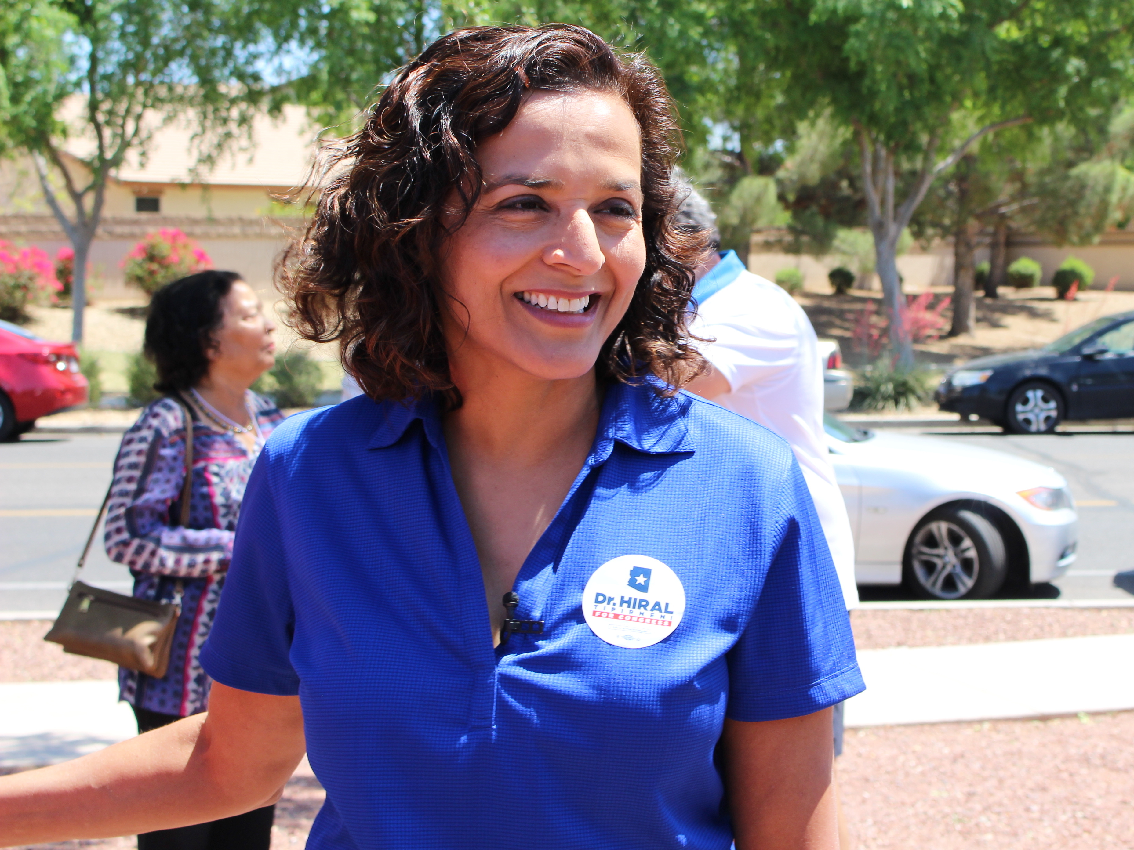 Democratic candidate Hiral Tipirneni campaigns in Arizona's 8th Congressional District northwest of Phoenix. Tipirneni faces Republican Debbie Lesko in a special election next week. (KJZZ)