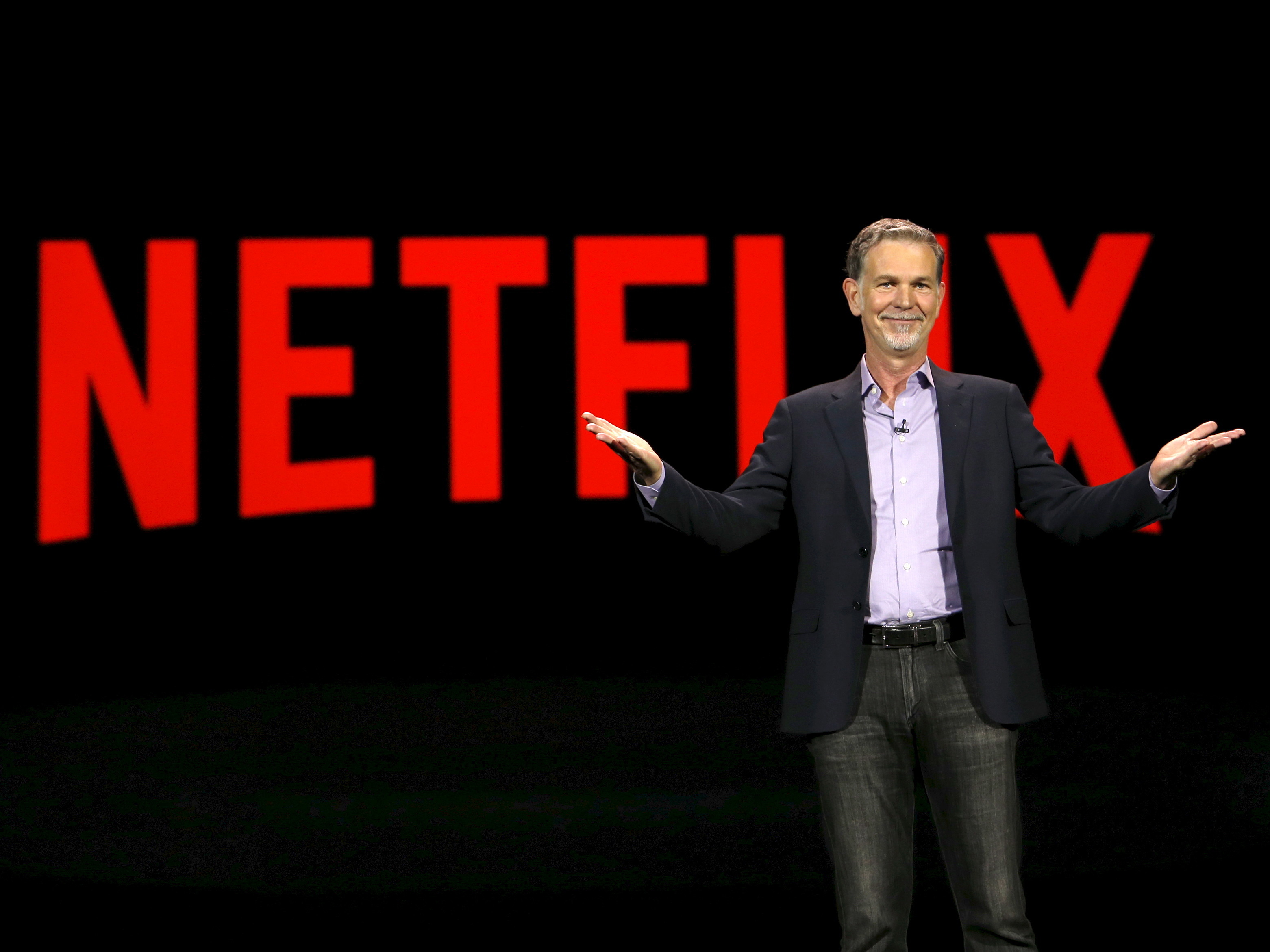 Netflix CEO Reed Hastings delivers a keynote address at the 2016 CES trade show in Las Vegas. Big entertainment rival Disney could challenge the service that made binge-watching popular. (Reuters)