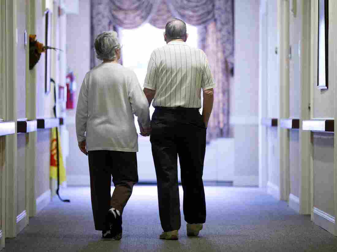 Residents walk the halls at the Easton Home in Easton, Pa.