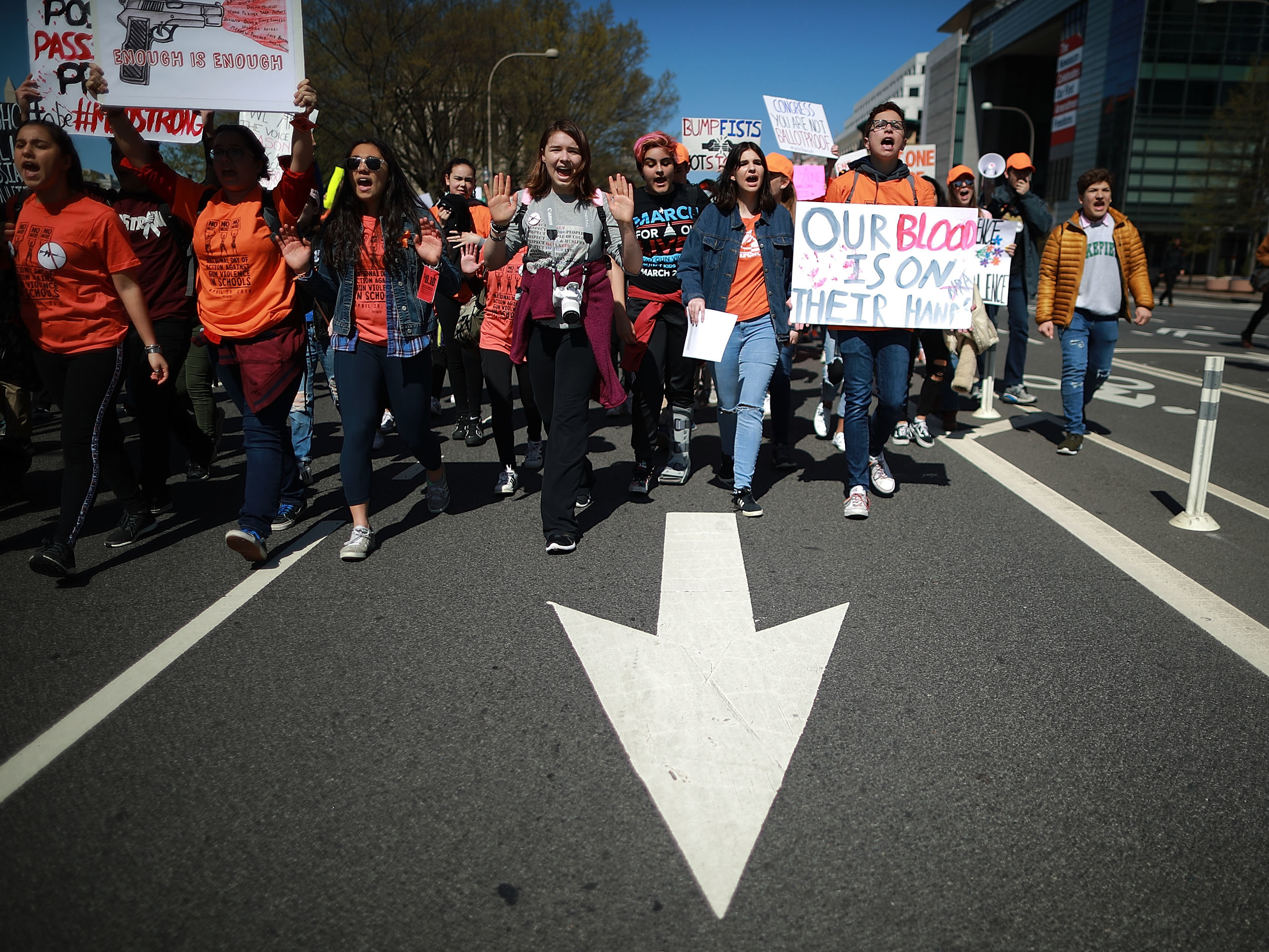 High school students march from the White House to the U.S. Capitol to call for stricter gun laws on Friday in Washington, D.C. (Getty Images)