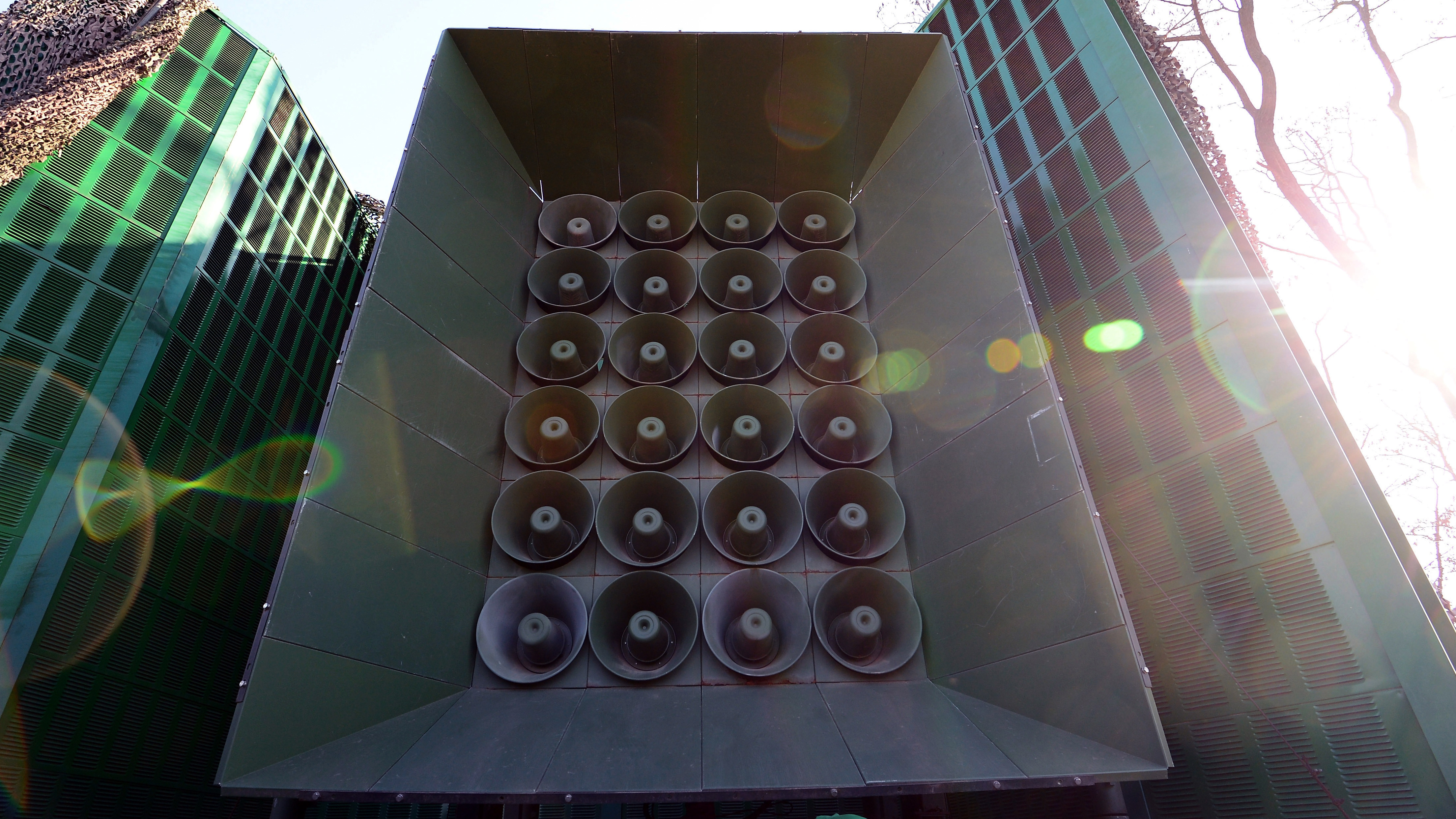 South Korea's speaker array, located at a military base near its border with the North. The South Korean Ministry of Defense announced on Monday it would cease propagandistic broadcasts of K-pop and other audio. (Getty Images)