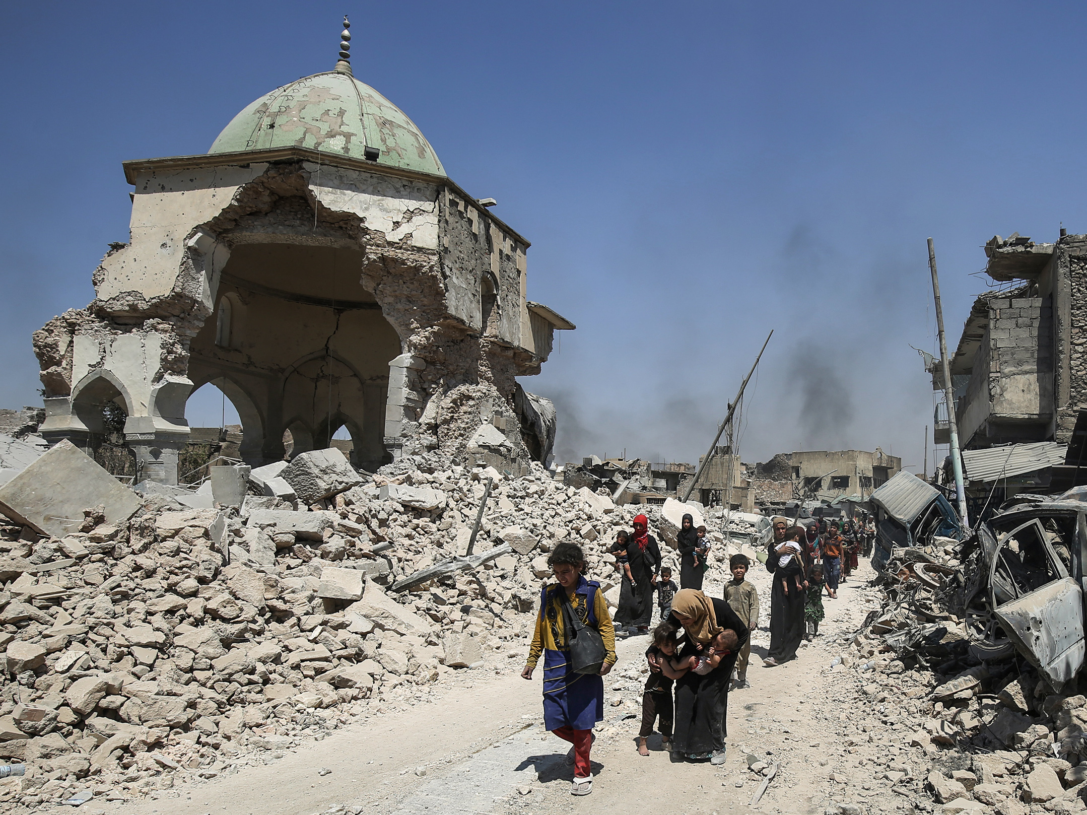 Mosul's Great Mosque of al-Nuri was destroyed in June 2017 by ISIS as government forces closed in on the city. The United Arab Emirates will contribute $50.4 million to restore the mosque and other cultural landmarks. (AFP/Getty Images)