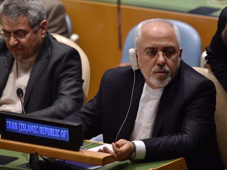 Iranian Foreign Minister Mohammad Javad Zarif attends a meeting on peacebuilding at the United Nations in New York, on Tuesday. (Hector Retamal/AFP/Getty Images)