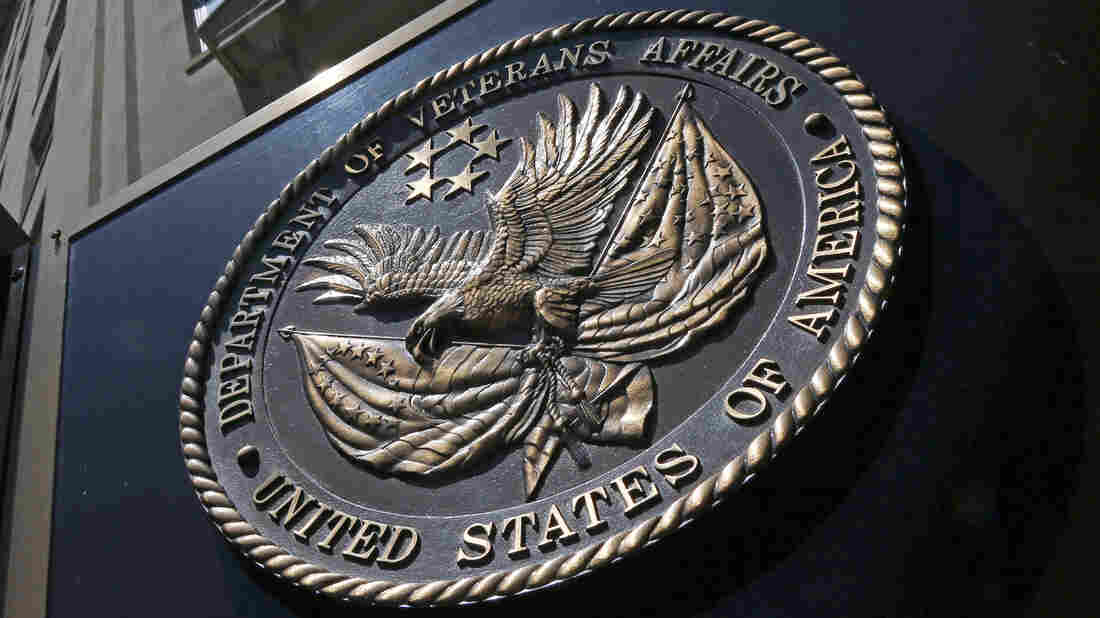 The seal affixed to the front of the Veterans Affairs Department building in Washington.