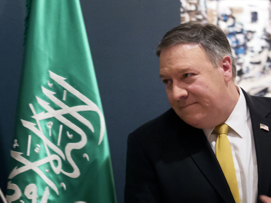 U.S. Secretary of State Mike Pompeo, seen during a news conference in Riyadh, Saudi Arabia, on Sunday, is urging easing economic sanctions against Qatar. (Amr Nabil/AP)