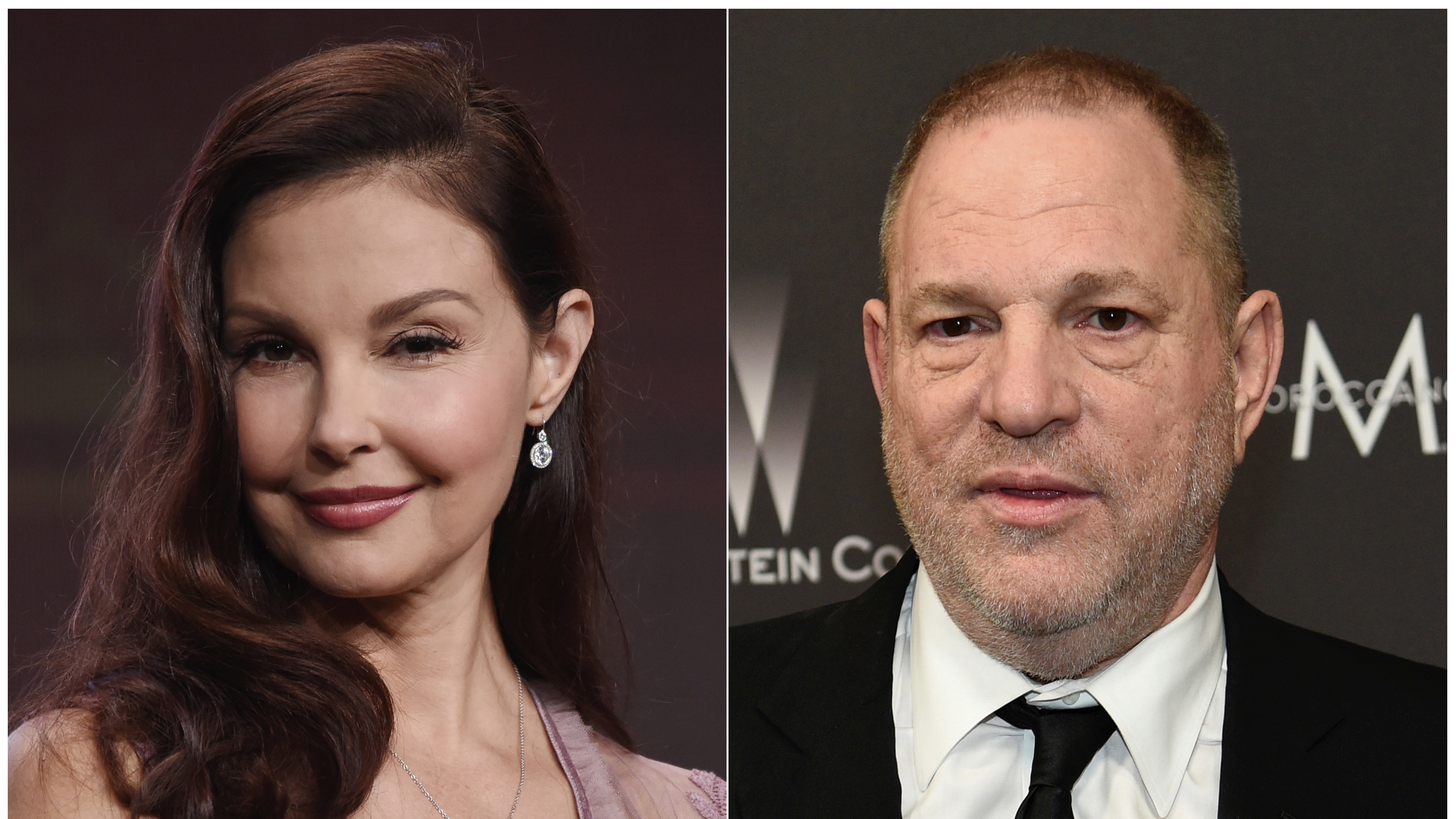 This combination photo shows Ashley Judd during the 2017 Television Critics Association Summer Press Tour in Beverly Hills, Calif., and Harvey Weinstein at The Weinstein Company and Netflix Golden Globes afterparty in Beverly Hills, Calif., in Jan. 2017.