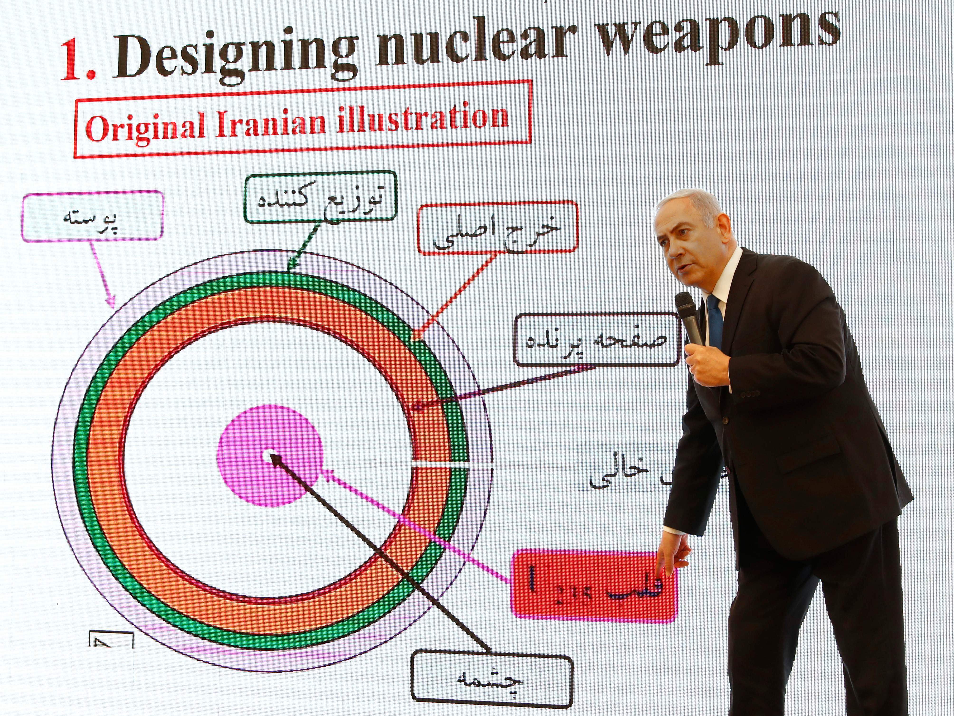 Israeli Prime Minister Benjamin Netanyahu delivers a speech on Iran's nuclear program at the defense ministry in Tel Aviv on Monday. (AFP/Getty Images)
