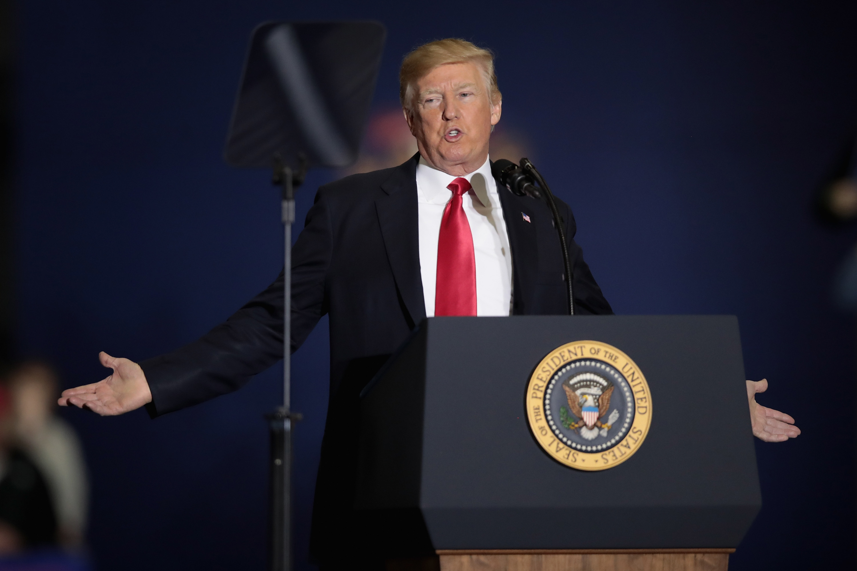 President Trump speaks to supporters during a campaign rally on April 28, 2018, in Washington Township, Mich. (Getty Images)