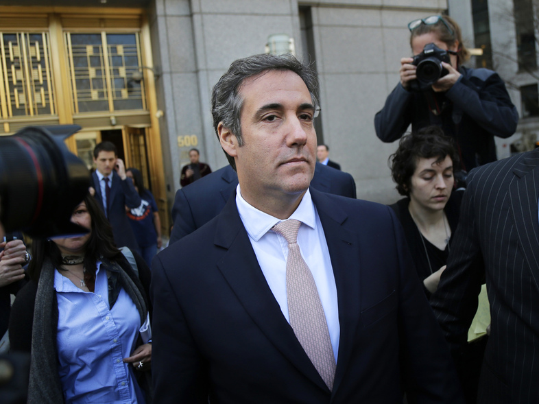 Michael Cohen leaves federal court in New York on April 26. Four corporations, including AT&T, have acknowledged hiring Cohen to provide access to Trump administration officials. (Seth Wenig/AP)
