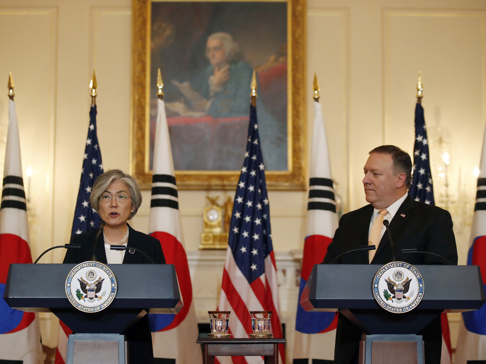 South Korean Foreign Minister Kang Kyung-wha speaks during a Friday news conference with Secretary of State Mike Pompeo at the State Department. (Alex Brandon/AP)