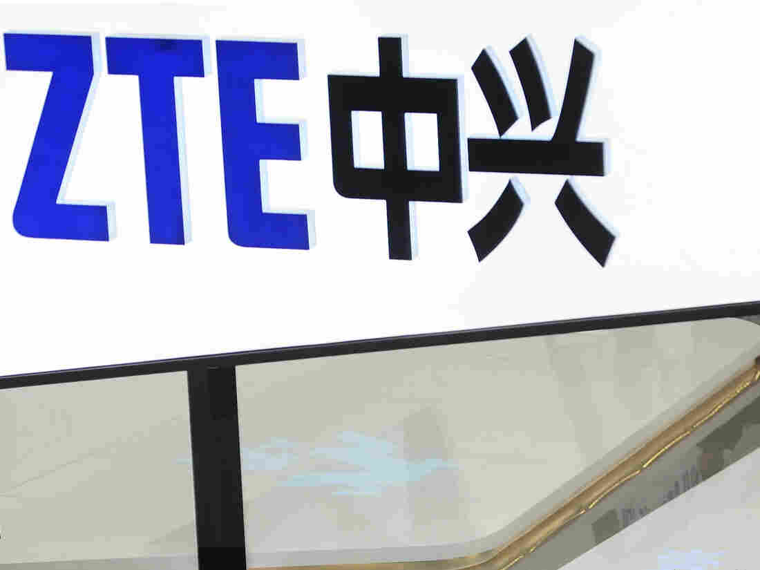 A sign for the ZTE booth is seen at the Mobile World Congress, the world's largest mobile phone trade show in Barcelona, Spain, in 2014.