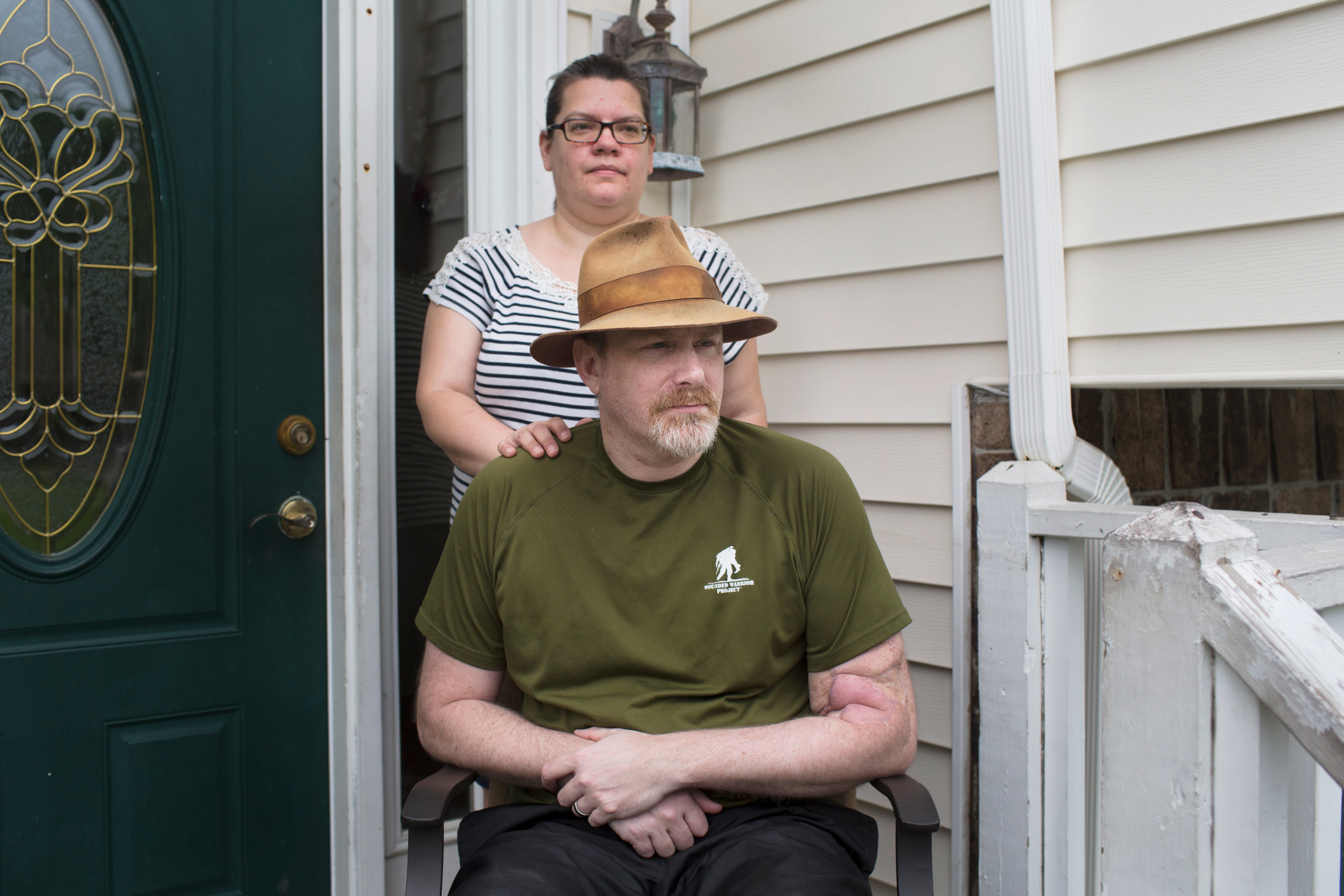 George Wilmot gets lost easily, forgets things — like a pot on the stove — and sometimes falls down without warning. His wife, Jenn, hasn't been able to work outside the home because taking care of George is a full-time job. (Eva Verbeeck for NPR)