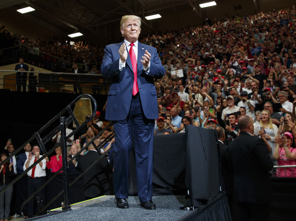 President Trump arrives at a campaign rally in Elkhart, Ind., on May 10, where he tried to fire up support for GOP Senate candidate Mike Braun, who is challenging Democratic incumbent Sen. Joe Donnelly in a state Trump won easily in 2016. (Carolyn Kaster/AP)