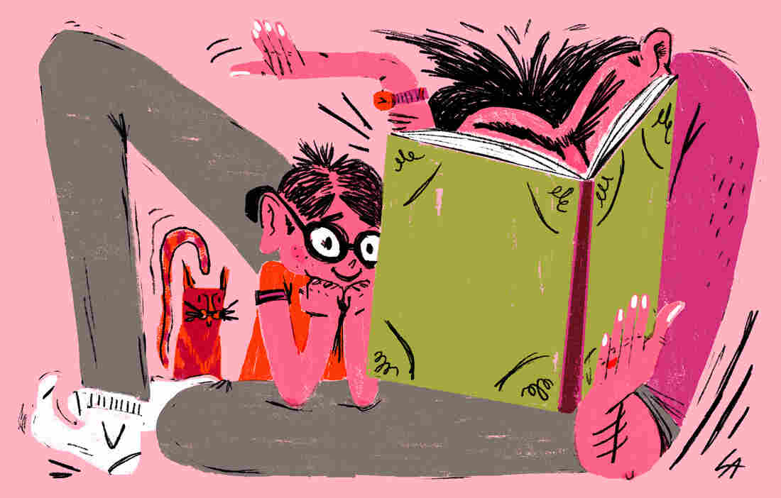 Reading an illustrated book together.