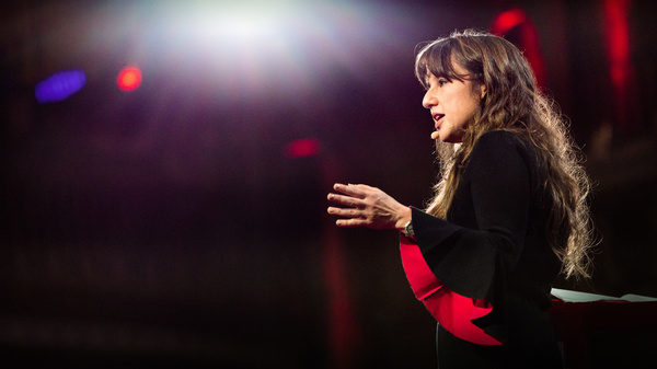 Zeynep Tufekci on the TED stage.