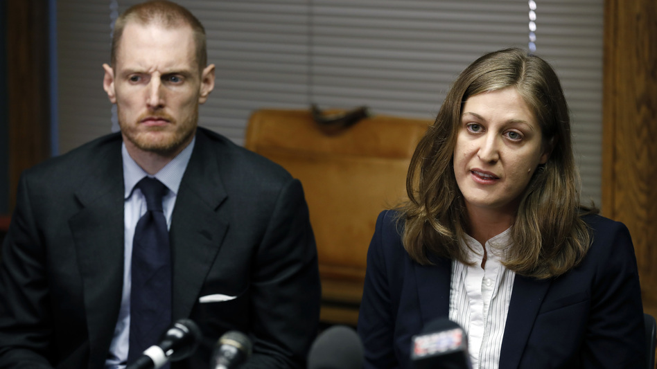 ACLU of Iowa legal director Rita Bettis, shown with Emma Goldman Clinic attorney Sam Jones, said a judge's decision to temporarily block Iowa's newly passed abortion law removes uncertainty as a legal challenge to the law proceeds. (Charlie Neibergall/AP)