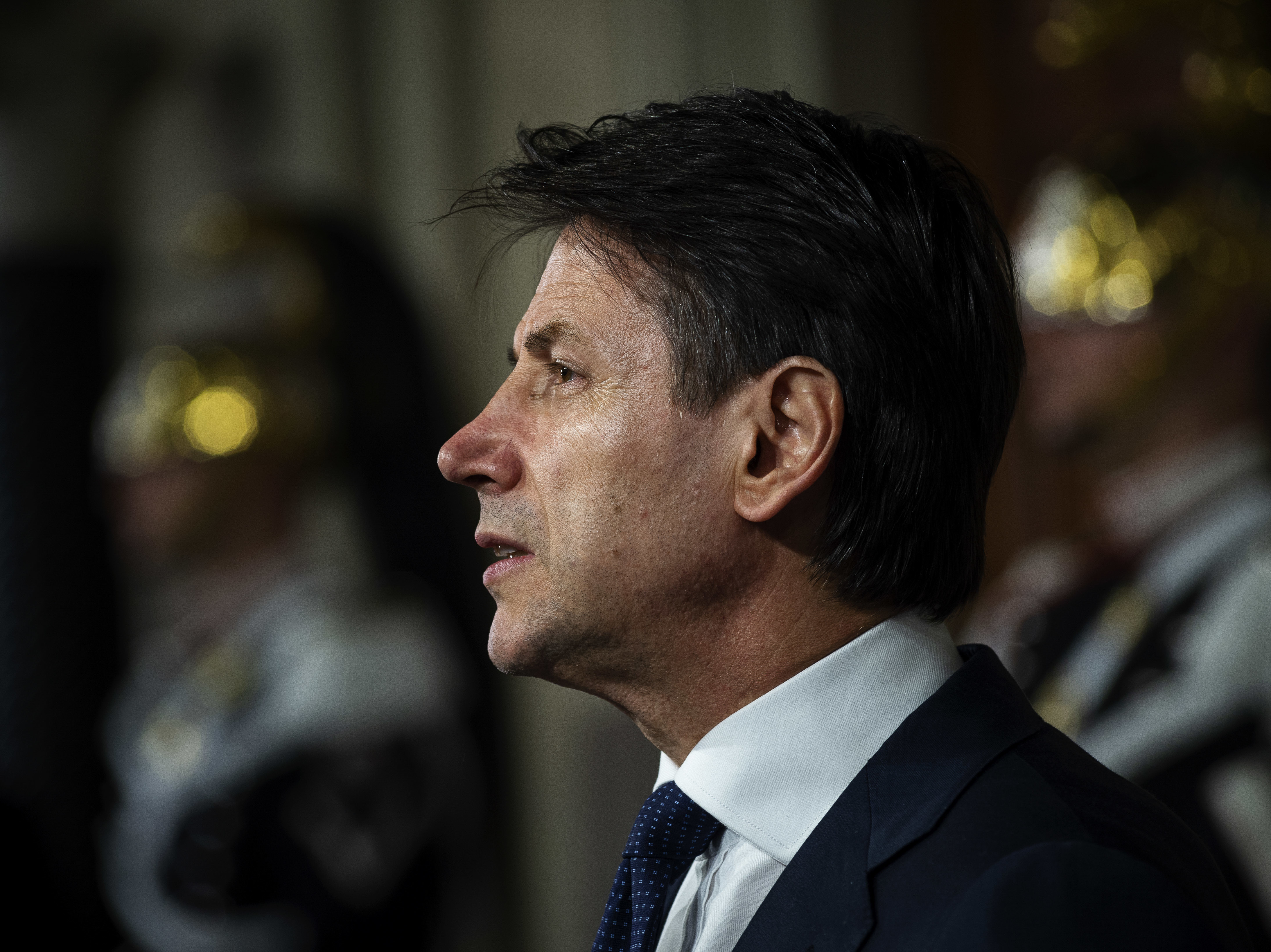 Law professor Giuseppe Conte, Italy's new prime minister designate, speaks to the media to present his ministers list after being appointed by Italian President Sergio Mattarella on Thursday in Rome, Italy. (Getty Images)