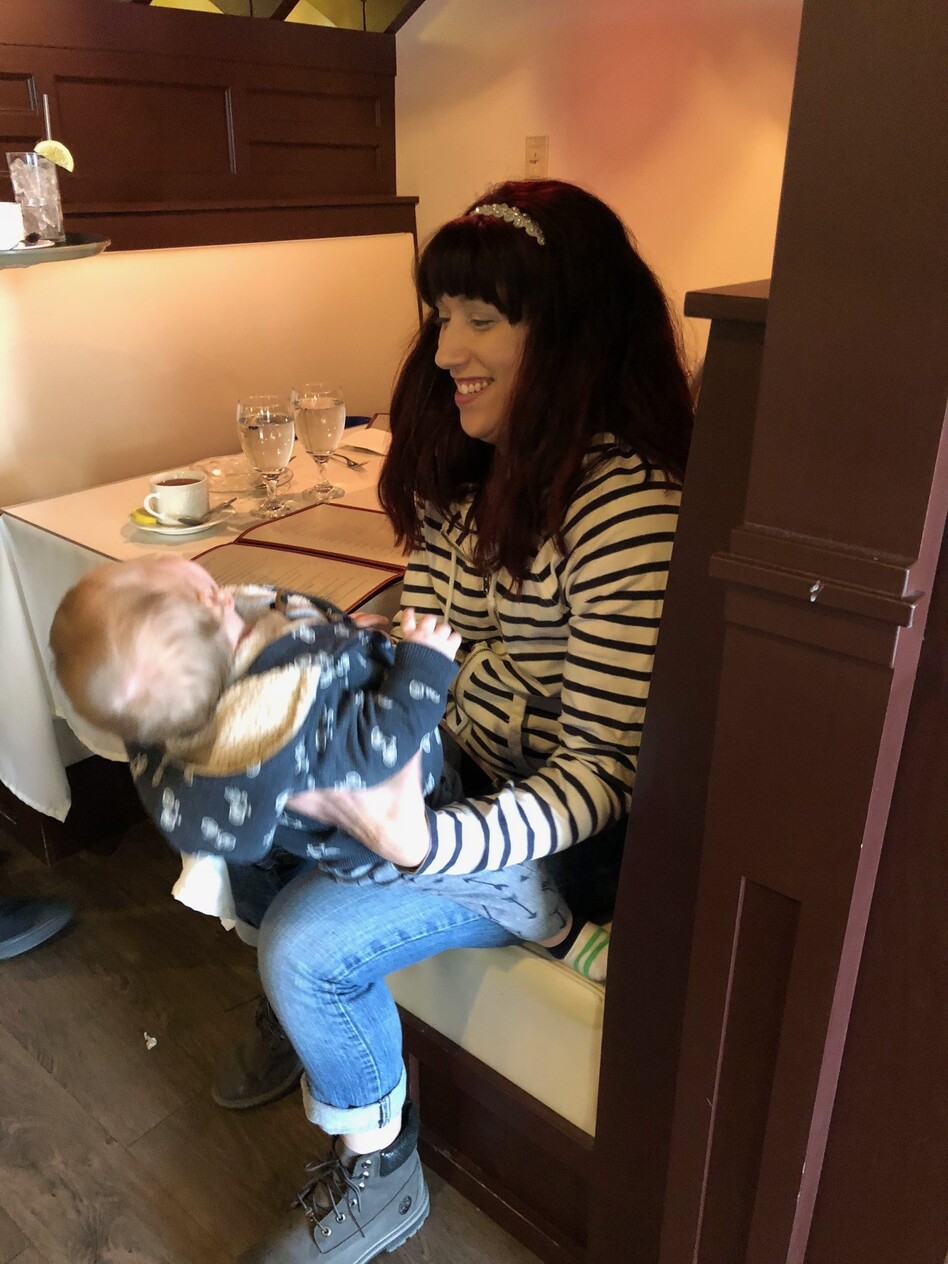 Jillian Broomstein plays with her son. (Rachel Gotbaum/NPR)