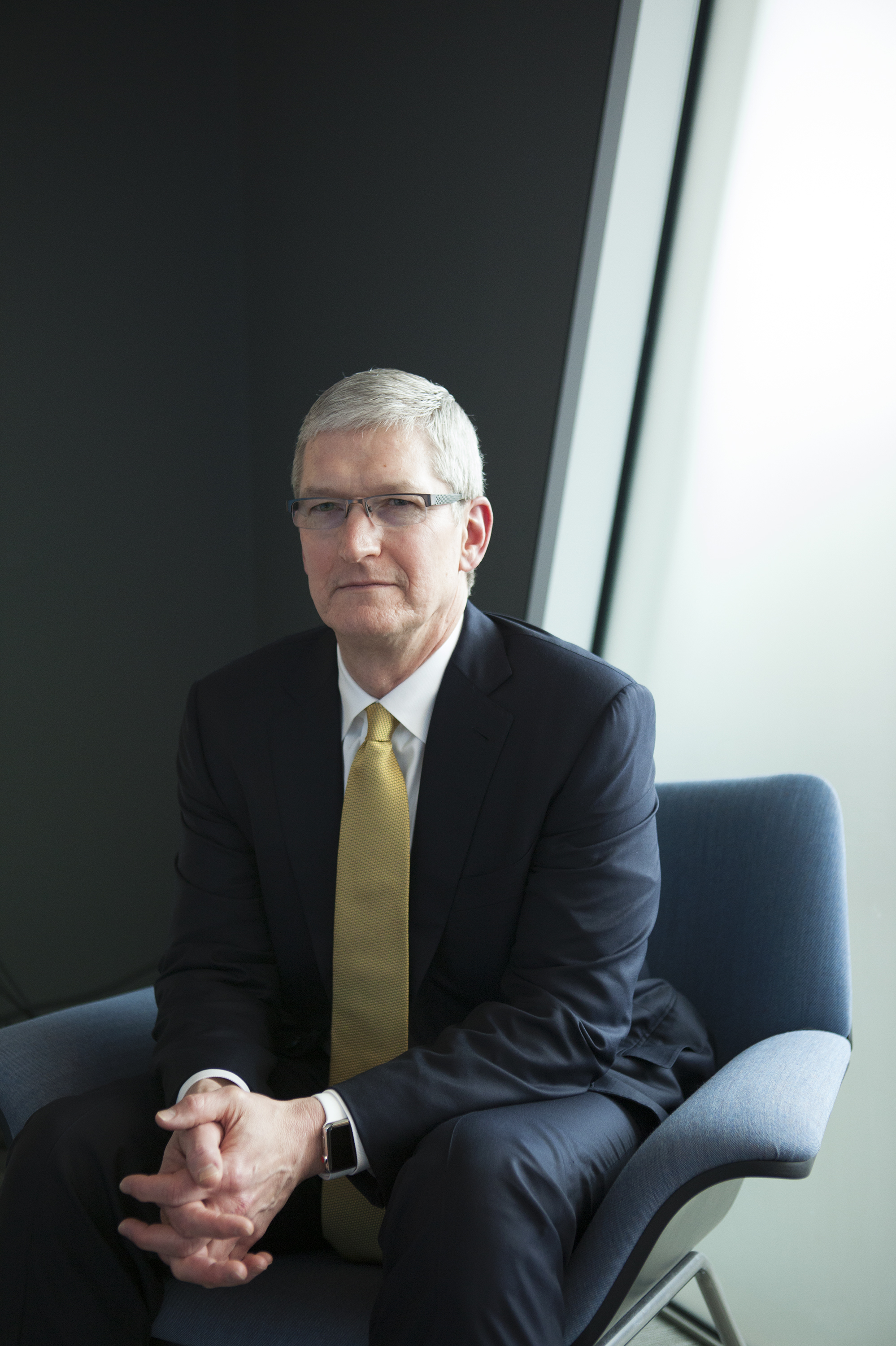 Tim Cook visited the NPR offices in Washington, D.C., in 2015. On Monday, he spoke with NPR about Apple users' privacy and the importance of trade to global relationships. (NPR)