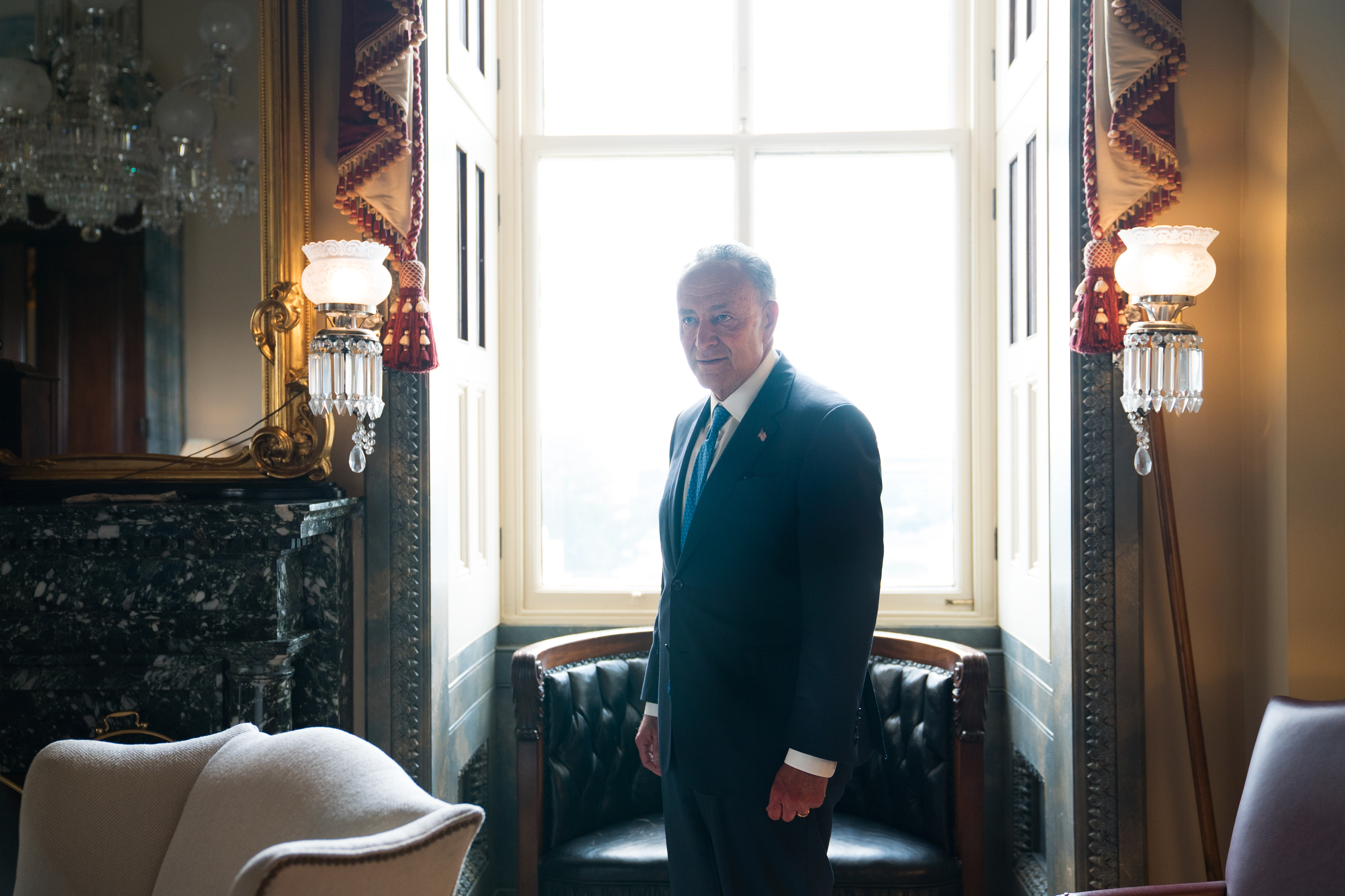 Senate Minority Leader Chuck Schumer, D-N.Y. in his office. (NPR)