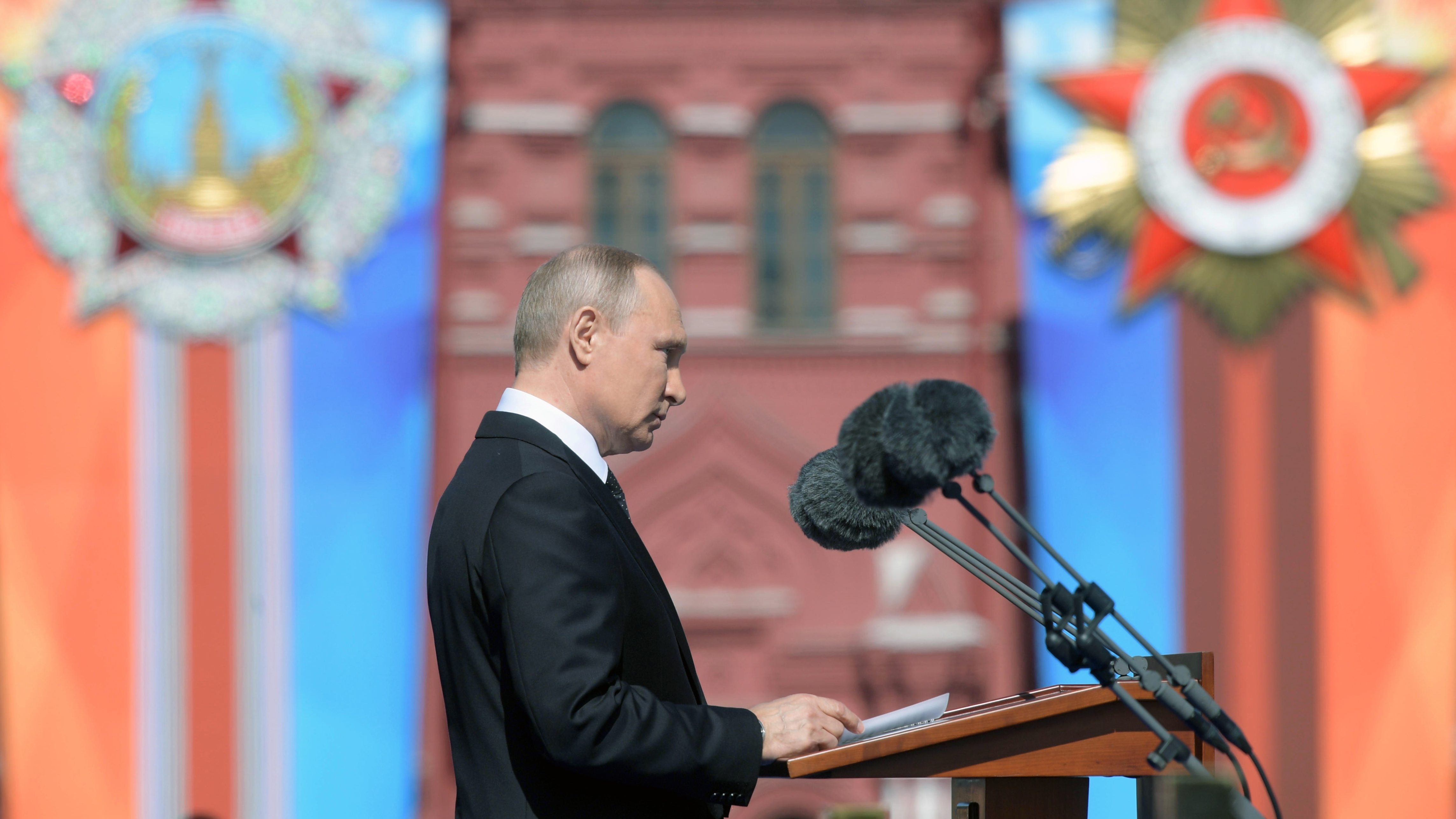 Russian President Vladimir Putin gives a speech last month during a military parade at Red Square in Moscow. (AFP/Getty Images)