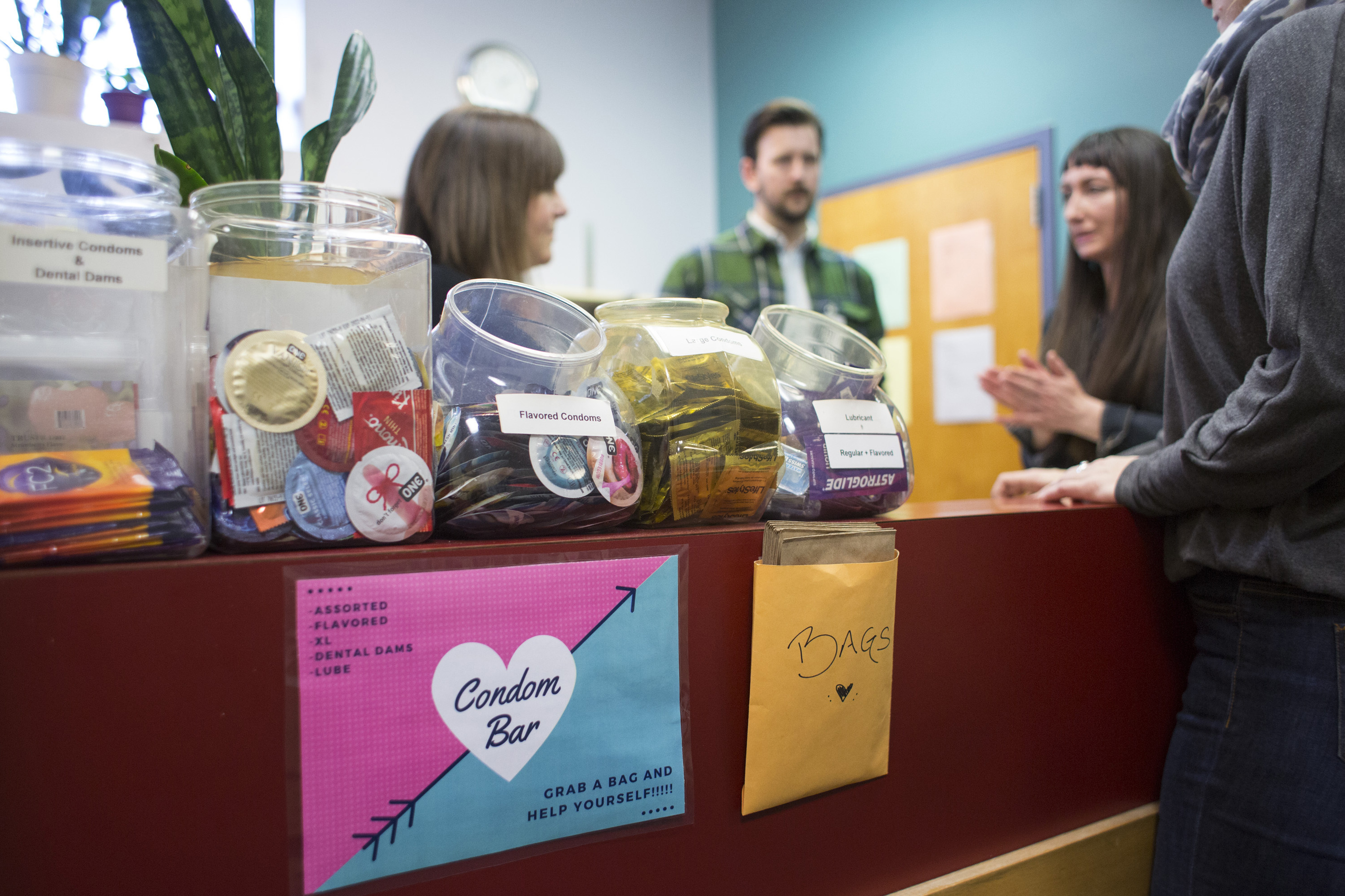 Staff members hold an informal meeting before opening the STD free clinic in February in Portland, Maine. The CDC recorded more than 2 million cases of chlamydia, gonorrhea and syphilis nationally in 2016 — the highest number of reported cases yet, officials say. (Press Herald via Getty Images)