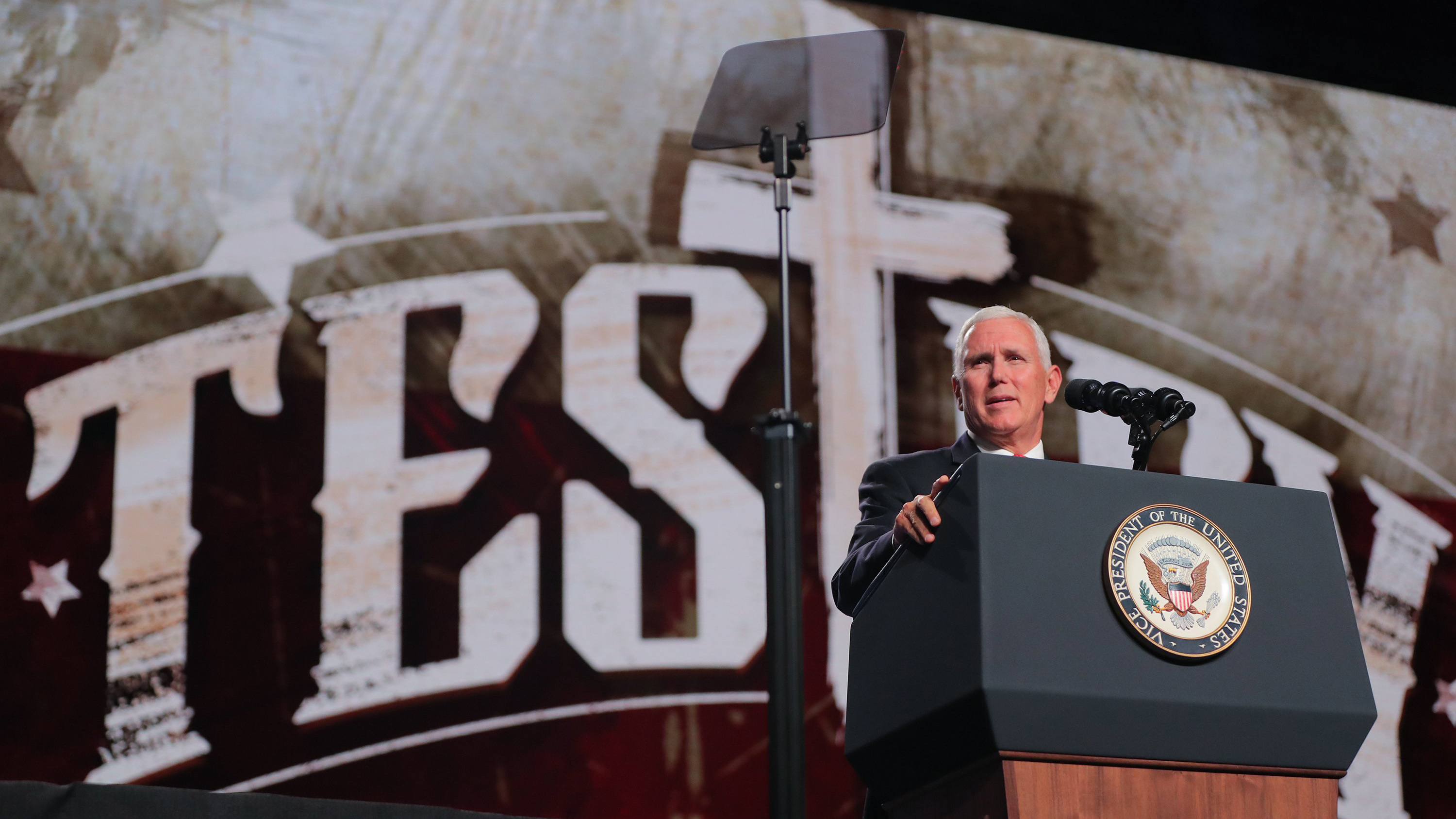 Vice President Mike Pence speaks at the Southern Baptist Convention meeting on Wednesday in Dallas. (Fort Worth Star-Telegram/TNS via Getty Images)